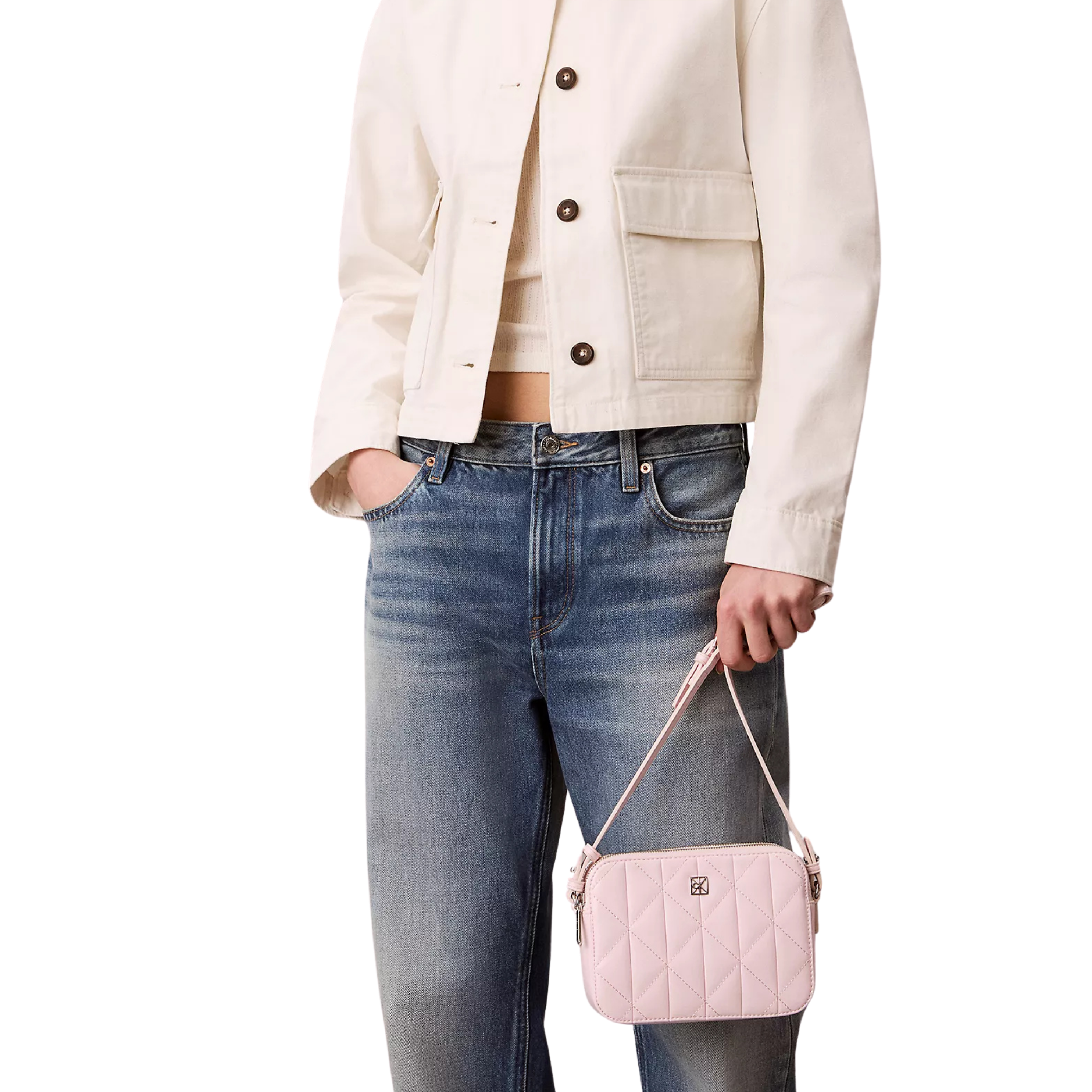 Calvin Klein Women Quilted Emblem Logo Camera Bag - Cradle Pink