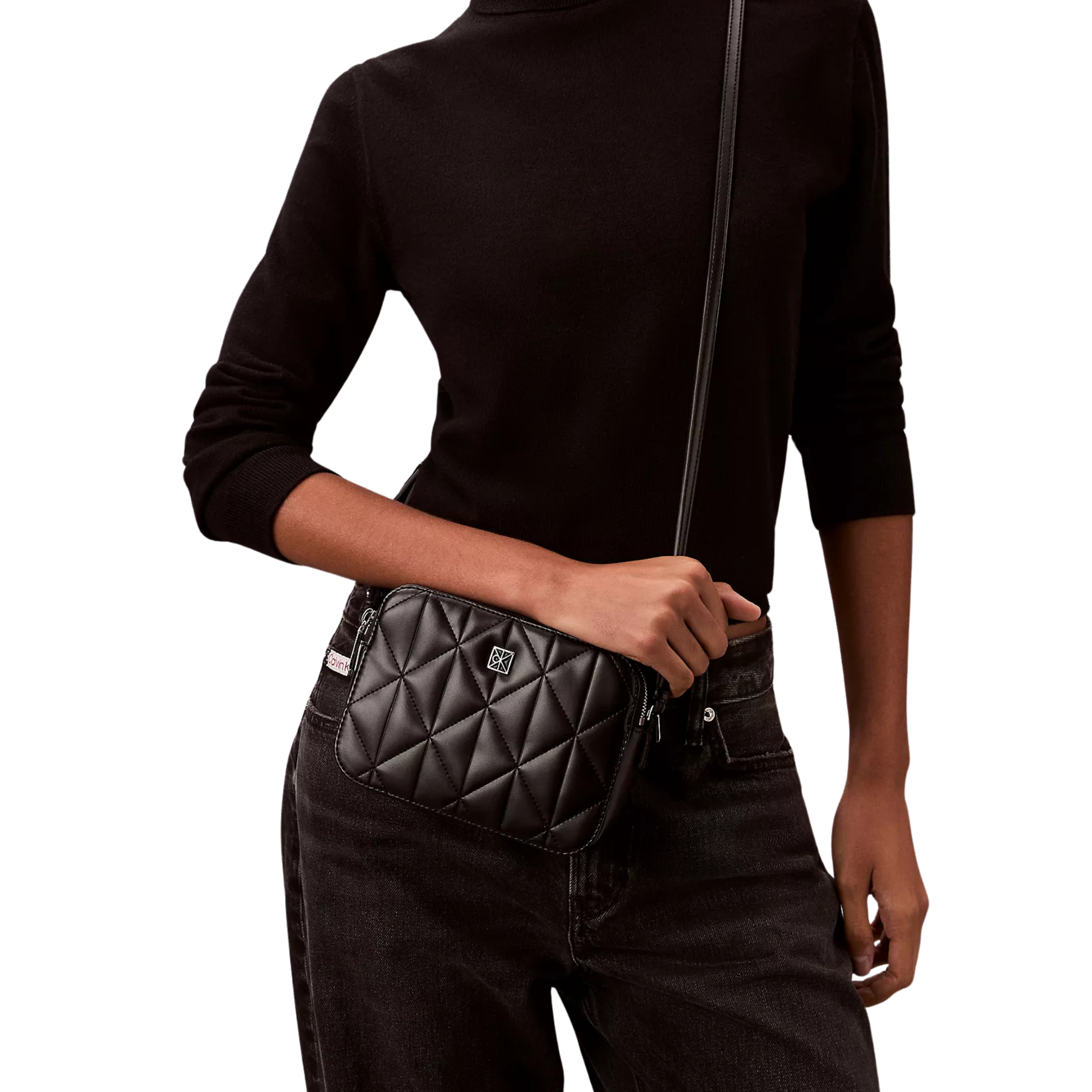 Calvin Klein Women Quilted Emblem Logo Camera Bag - Black