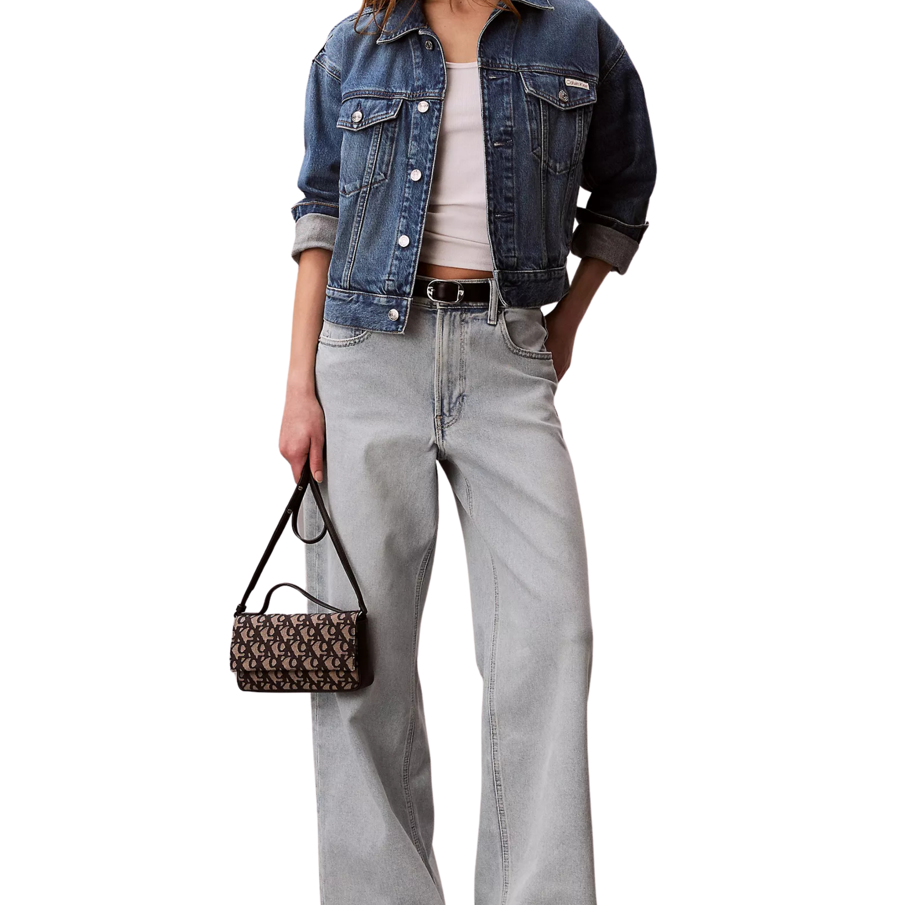 Calvin Klein Women Allover Monogram Flap Crossbody Bag - Black Lotus Beige Aop