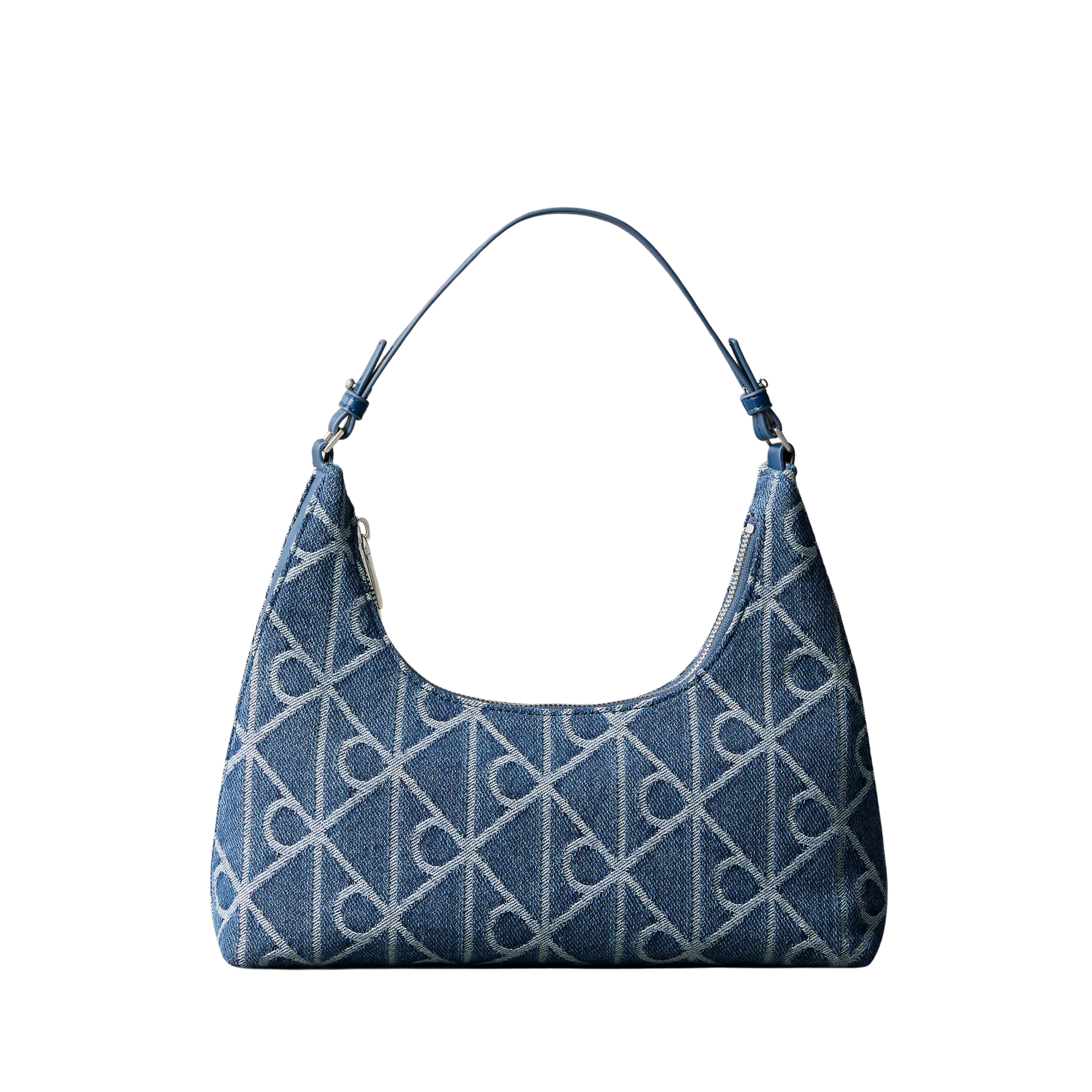 Calvin Klein Women Allover Emblem Logo Denim Shoulder Bag - Denim Medium Wash
