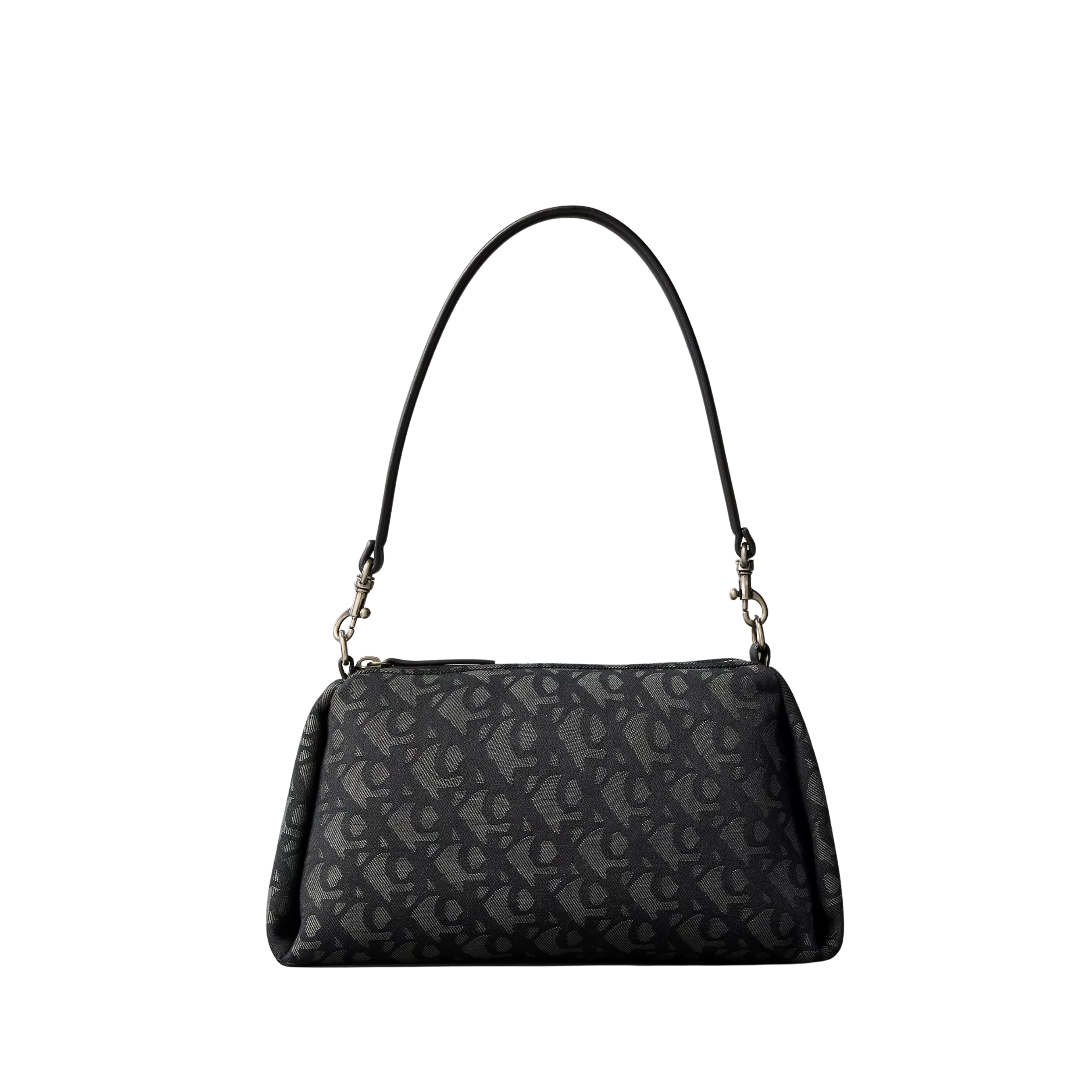 Calvin Klein Women Pleat Monogram Logo Shoulder Bag - Black AOP