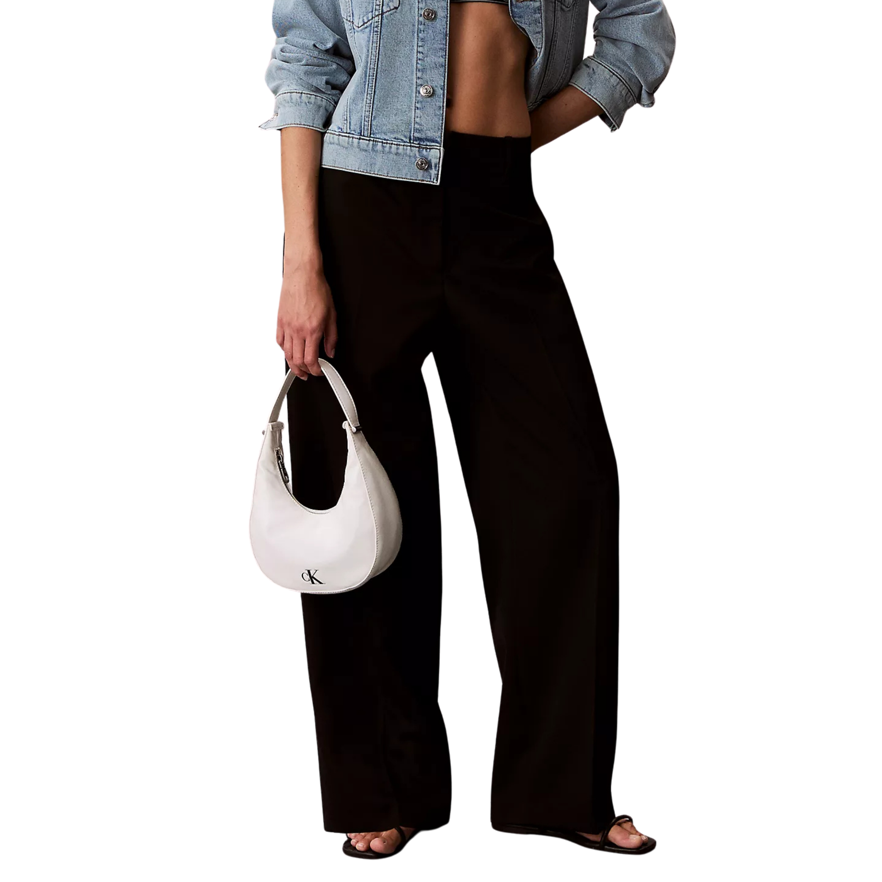 Calvin Klein Women Curved Convertible Small Shoulder Bag - White Alyssum