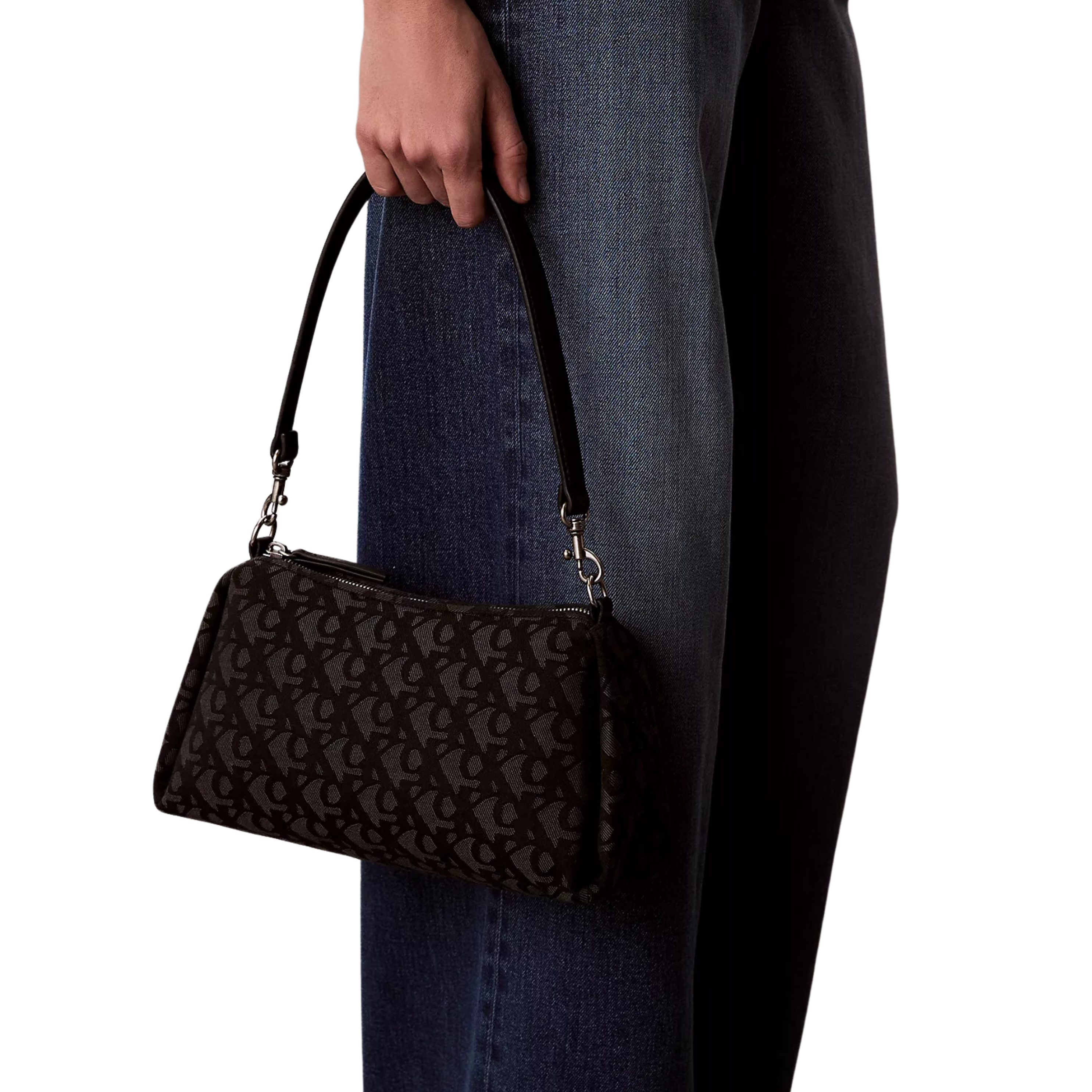 Calvin Klein Women Pleat Monogram Logo Shoulder Bag - Black AOP