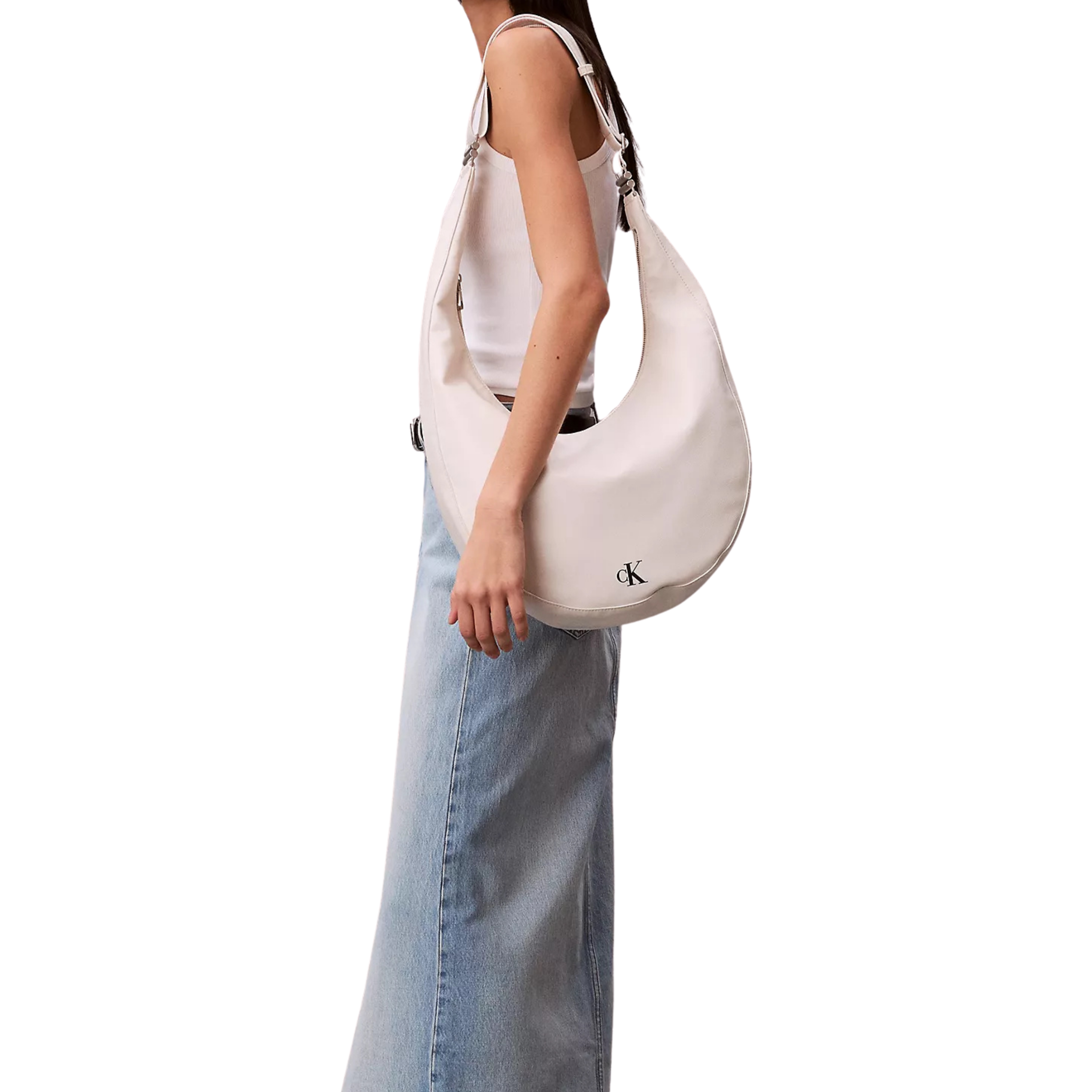 Calvin Klein Women Curved Convertible Crossbody Bag - White Alyssum