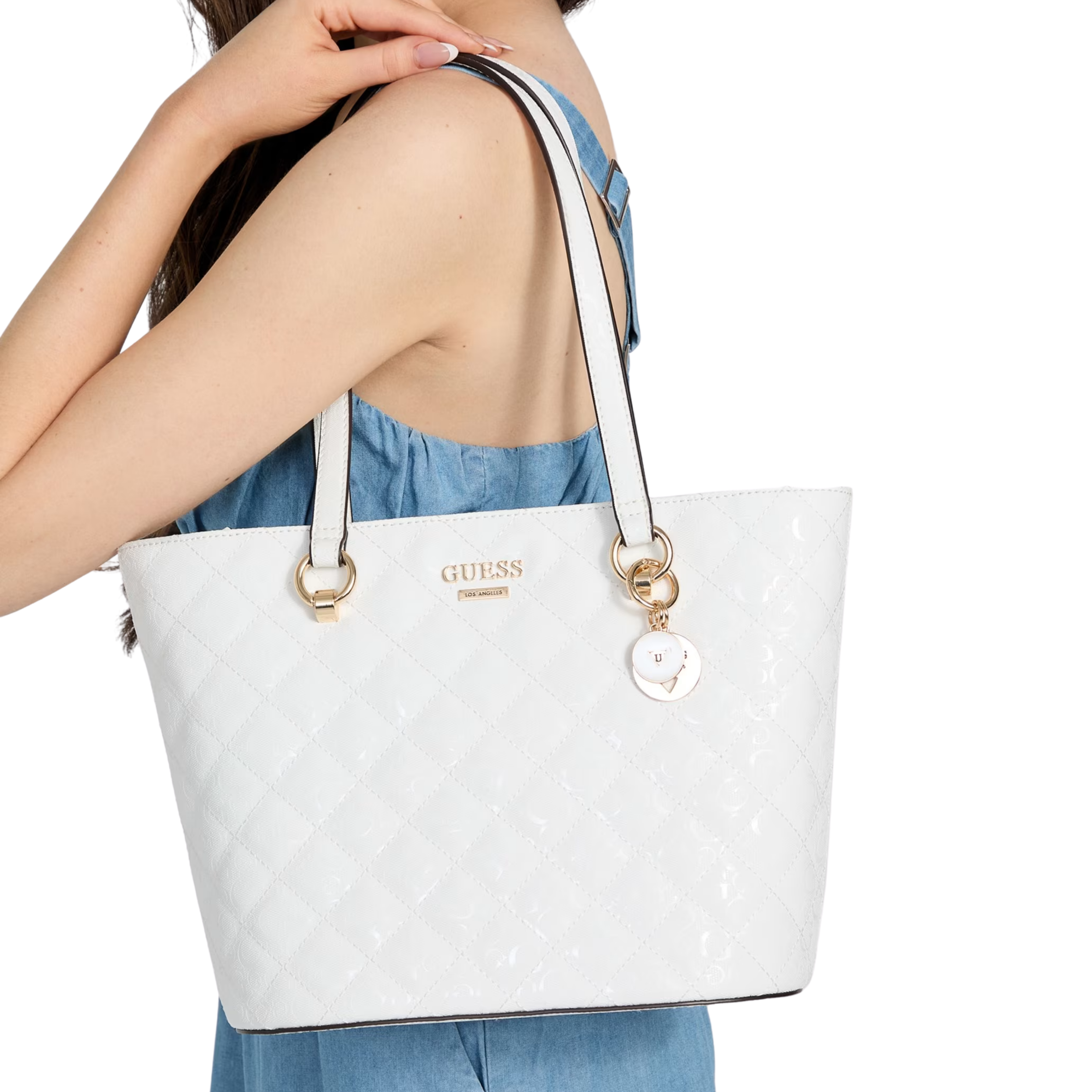 Guess Women Estonia Quilted Gshine Carryall - White