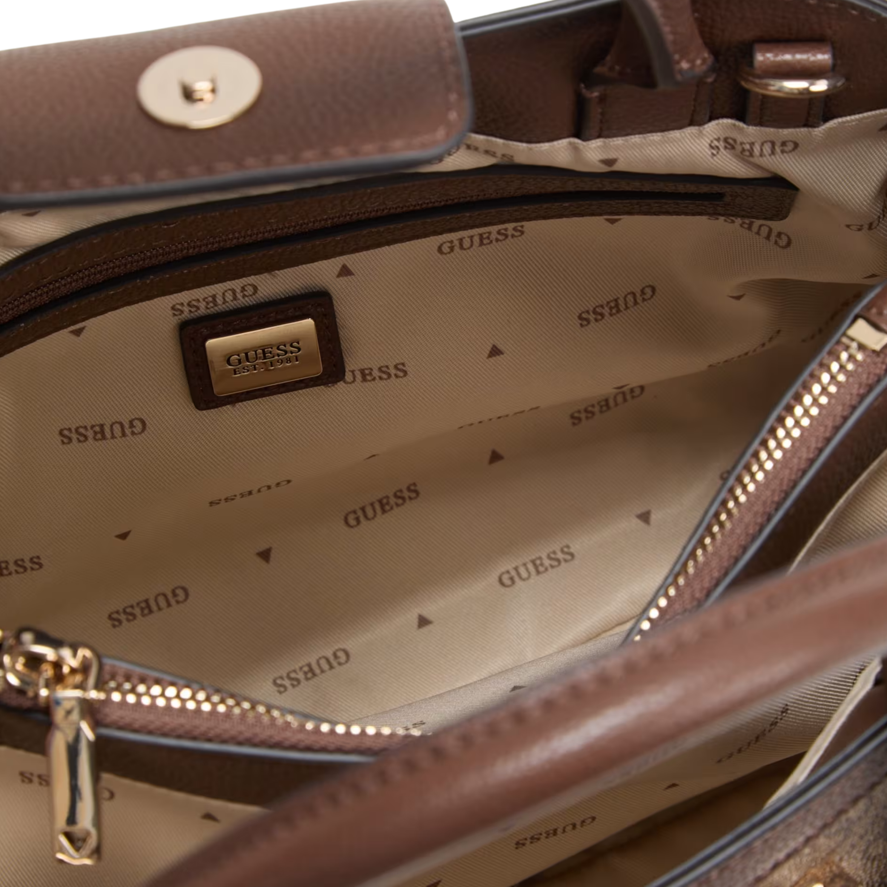 Guess Women Lindsey Satchel Bag - Latte Logo