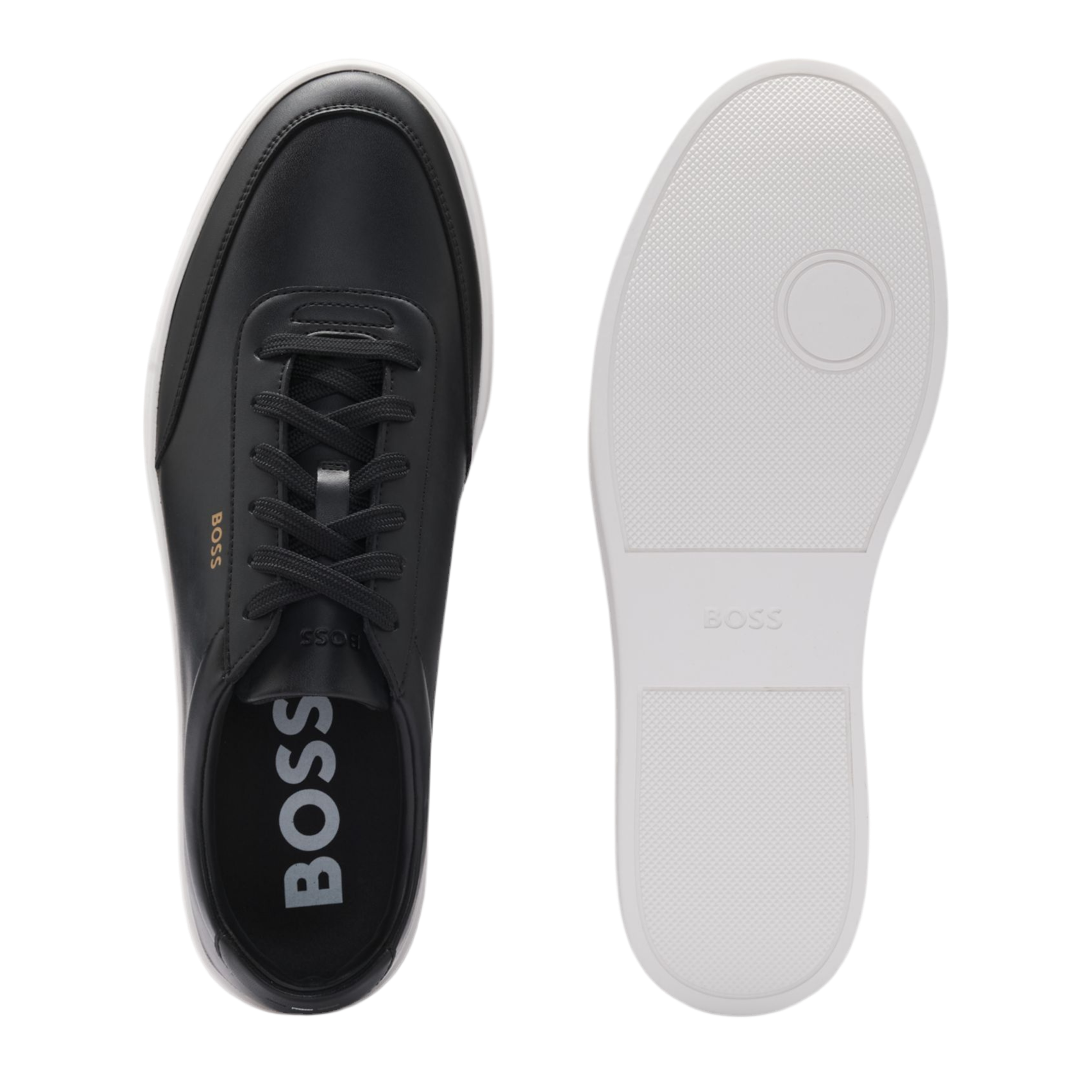 Hugo Boss Men Coated Leather Trainers - Black
