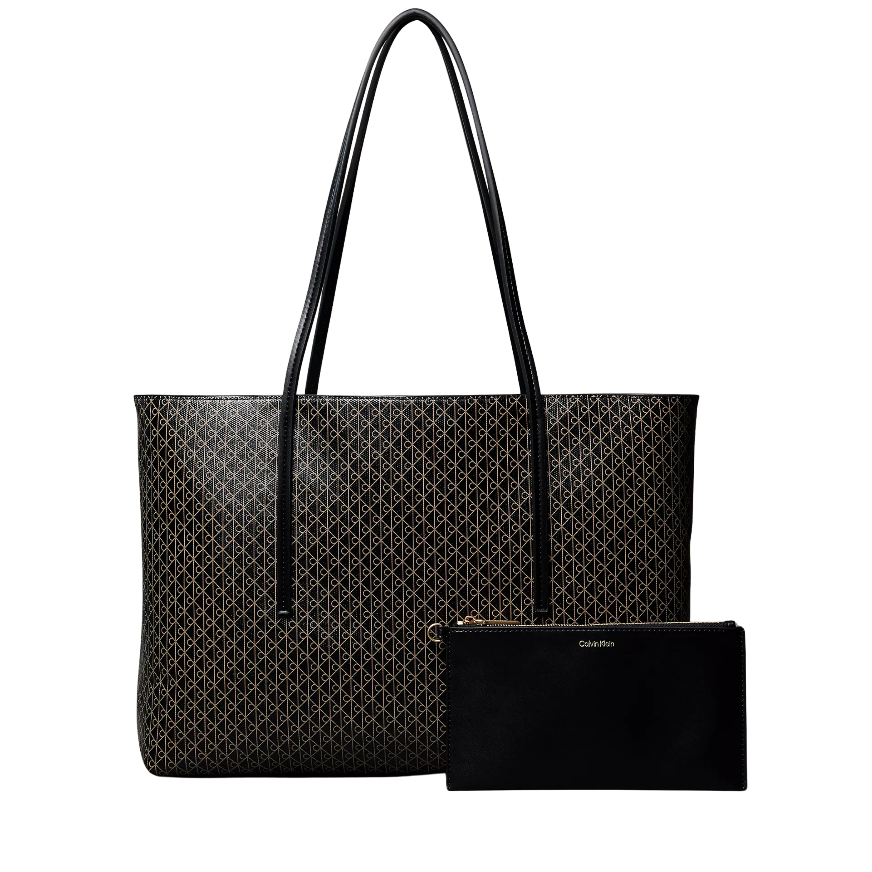 Calvin Klein Women Allover Emblem Logo Tote Bag With Pouch - Black