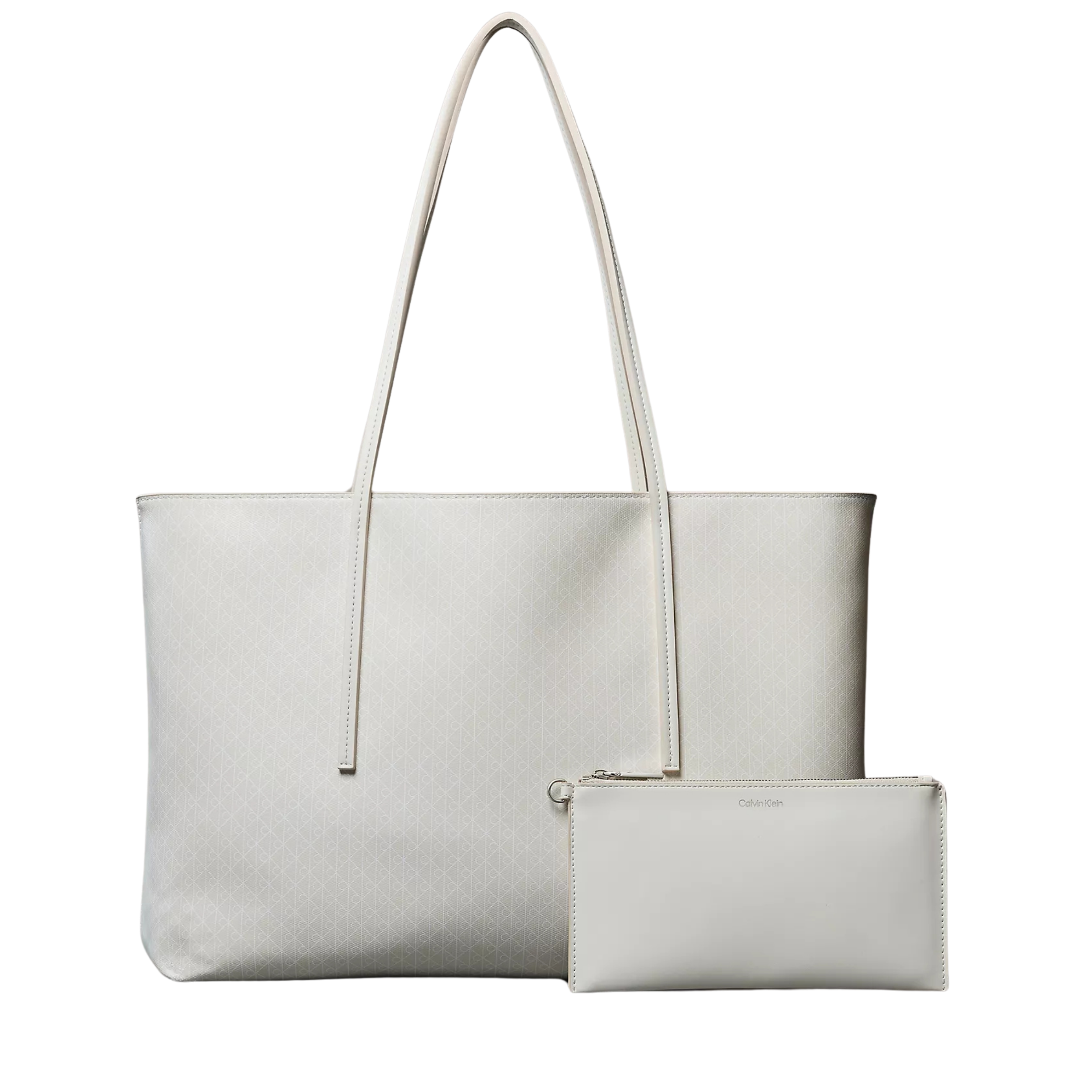 Calvin Klein Women Allover Emblem Logo Tote Bag With Pouch - Lily White