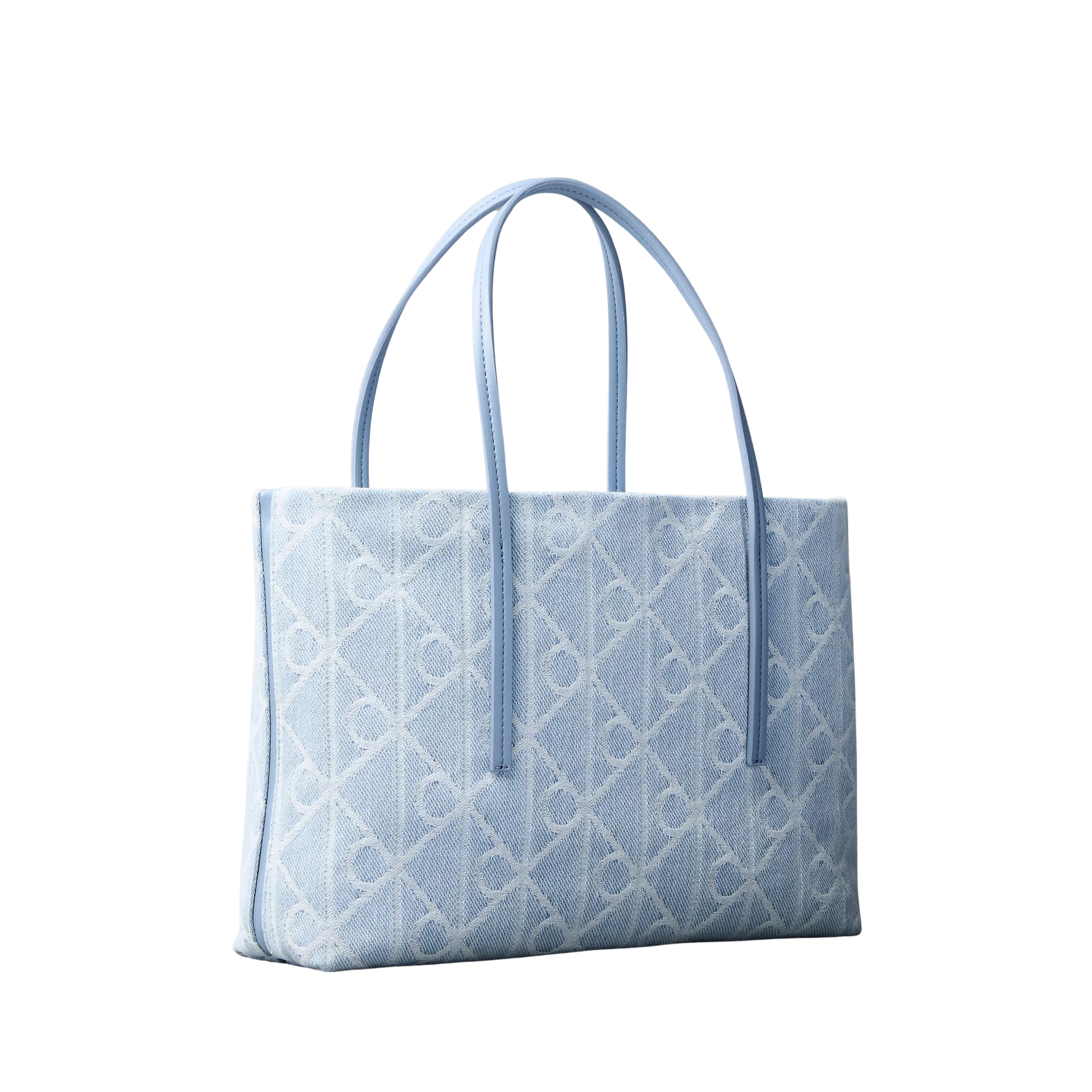 Calvin Klein Women Allover Emblem Logo Denim Small Tote Bag - Denim Light Wash
