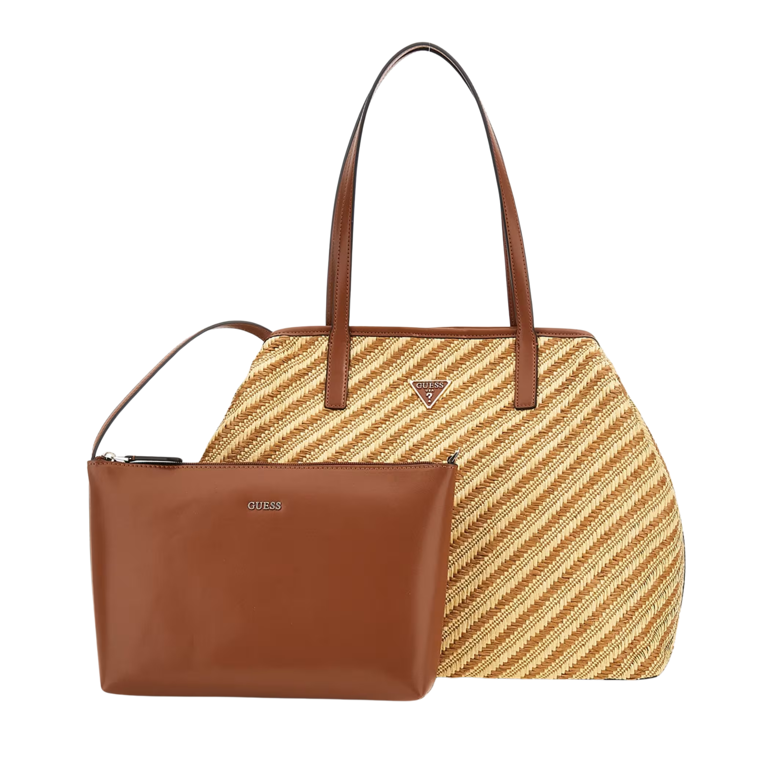 Guess Women Vikky Woven Straw Tote Set - Bleu Nautic Wah