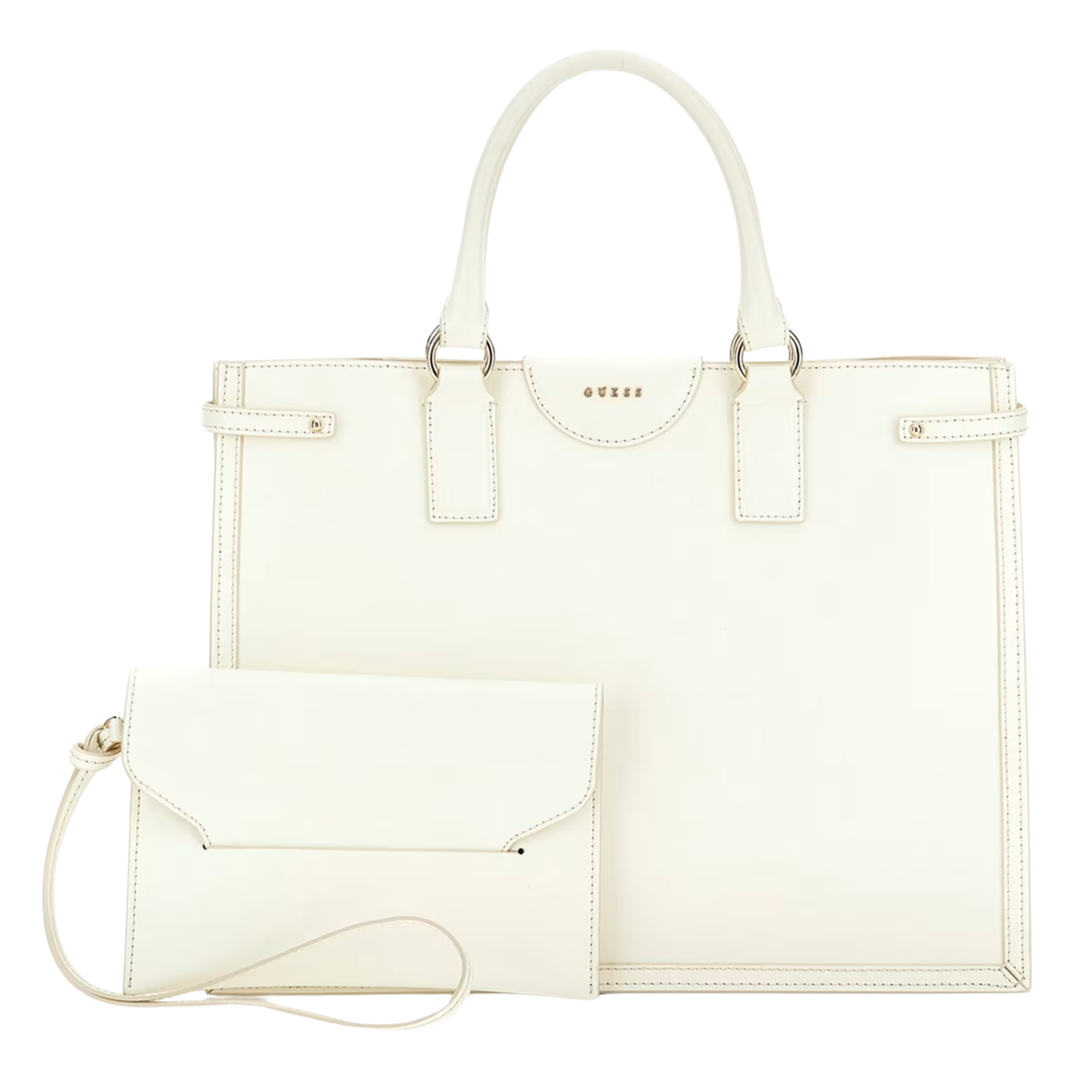 Guess Women Isa Sleek Leather Medium Tote - White