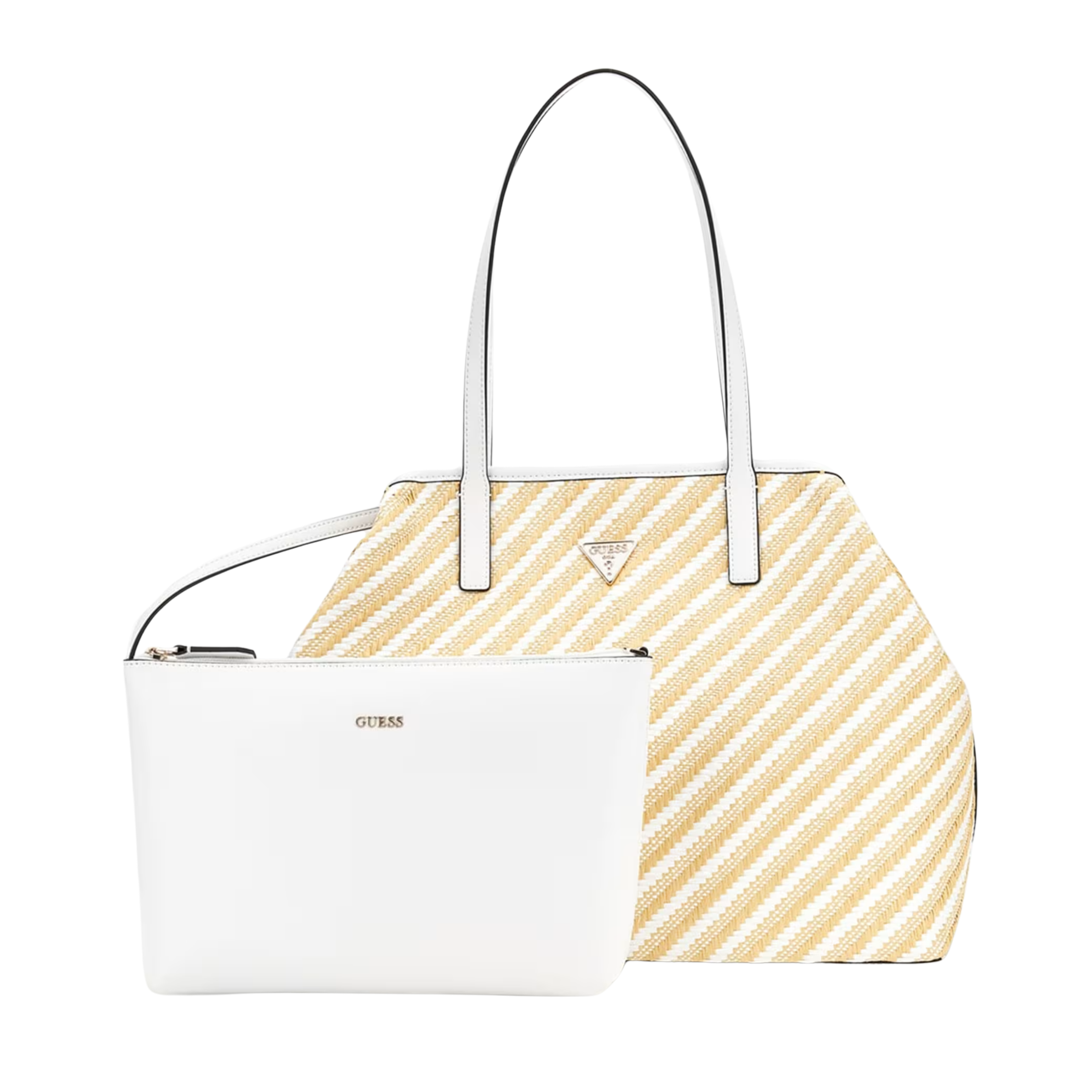 Guess Women Vikky Woven Straw Tote Set - New Tan Wash