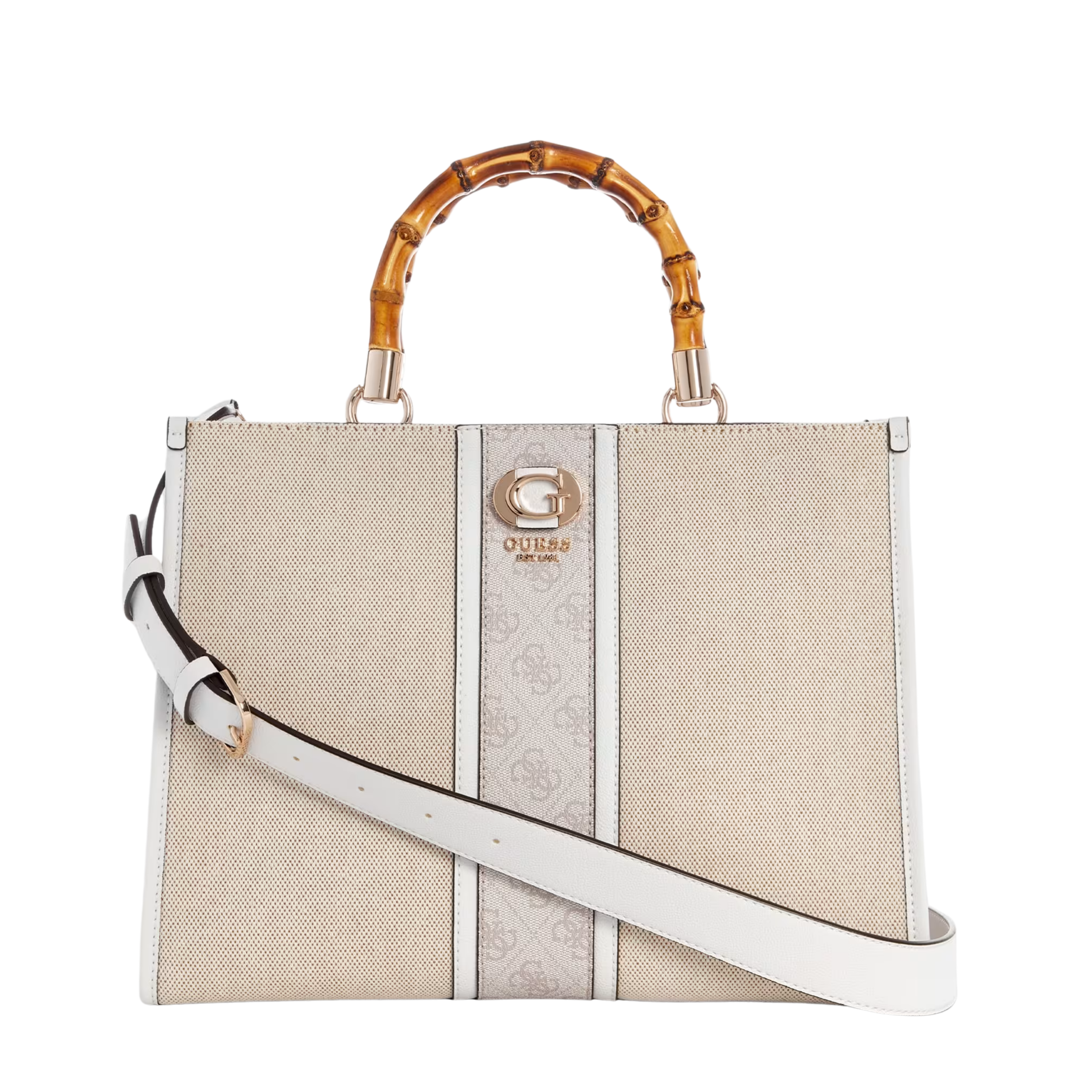 Guess Women Kerima Bamboo Tote - Natural Dove Logo