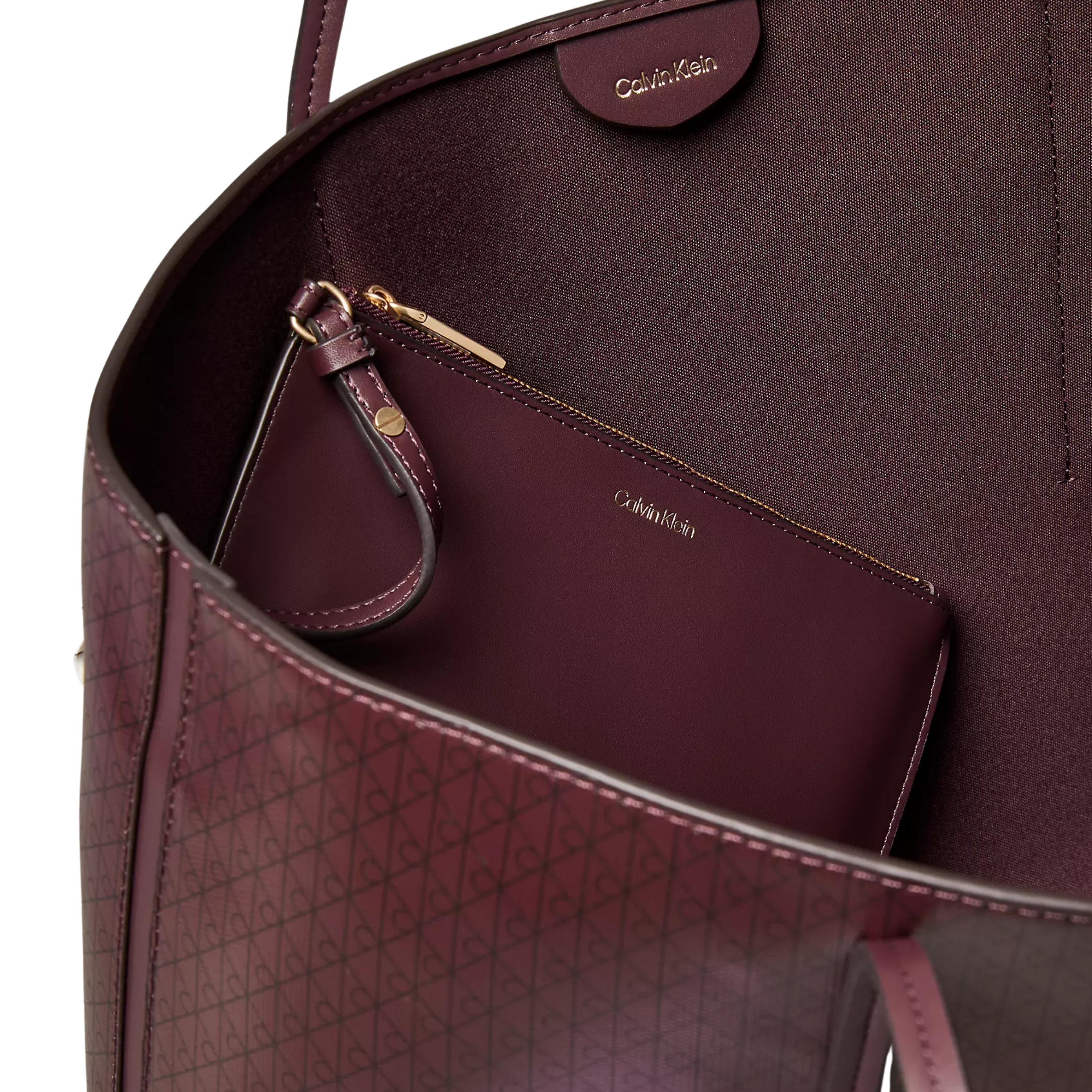 Calvin Klein Women Allover Emblem Logo Tote Bag With Pouch - Fudge Aop