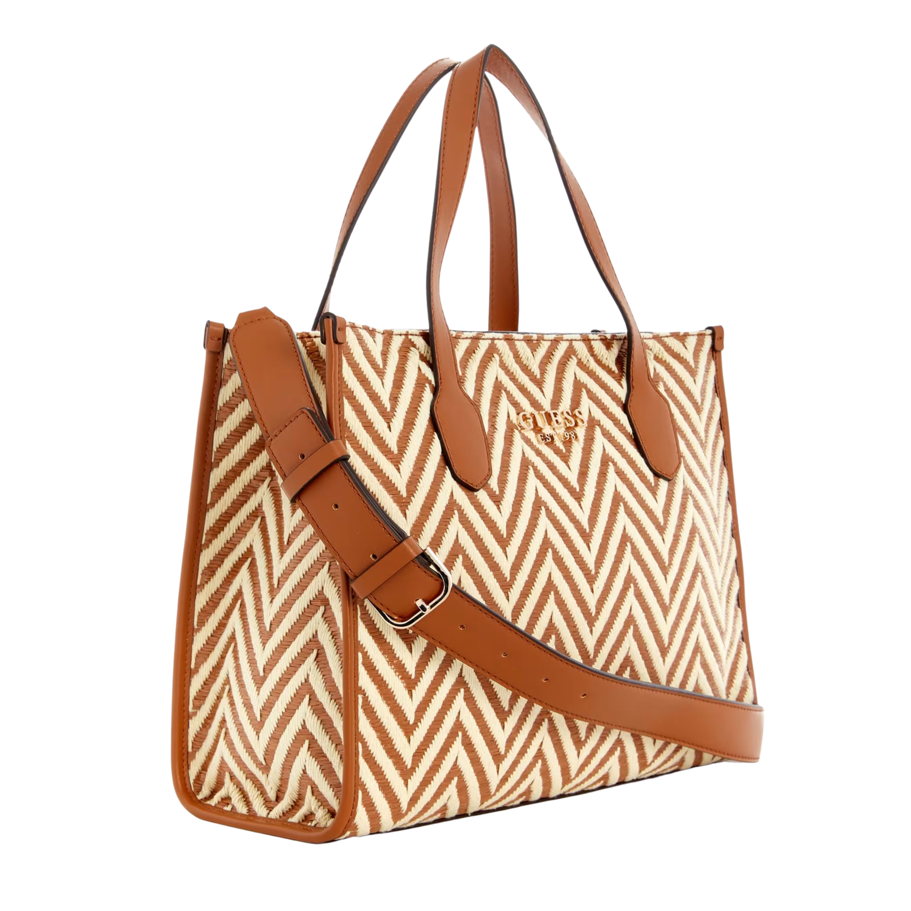 Guess Women Silvana Chevron Tote - Cognac