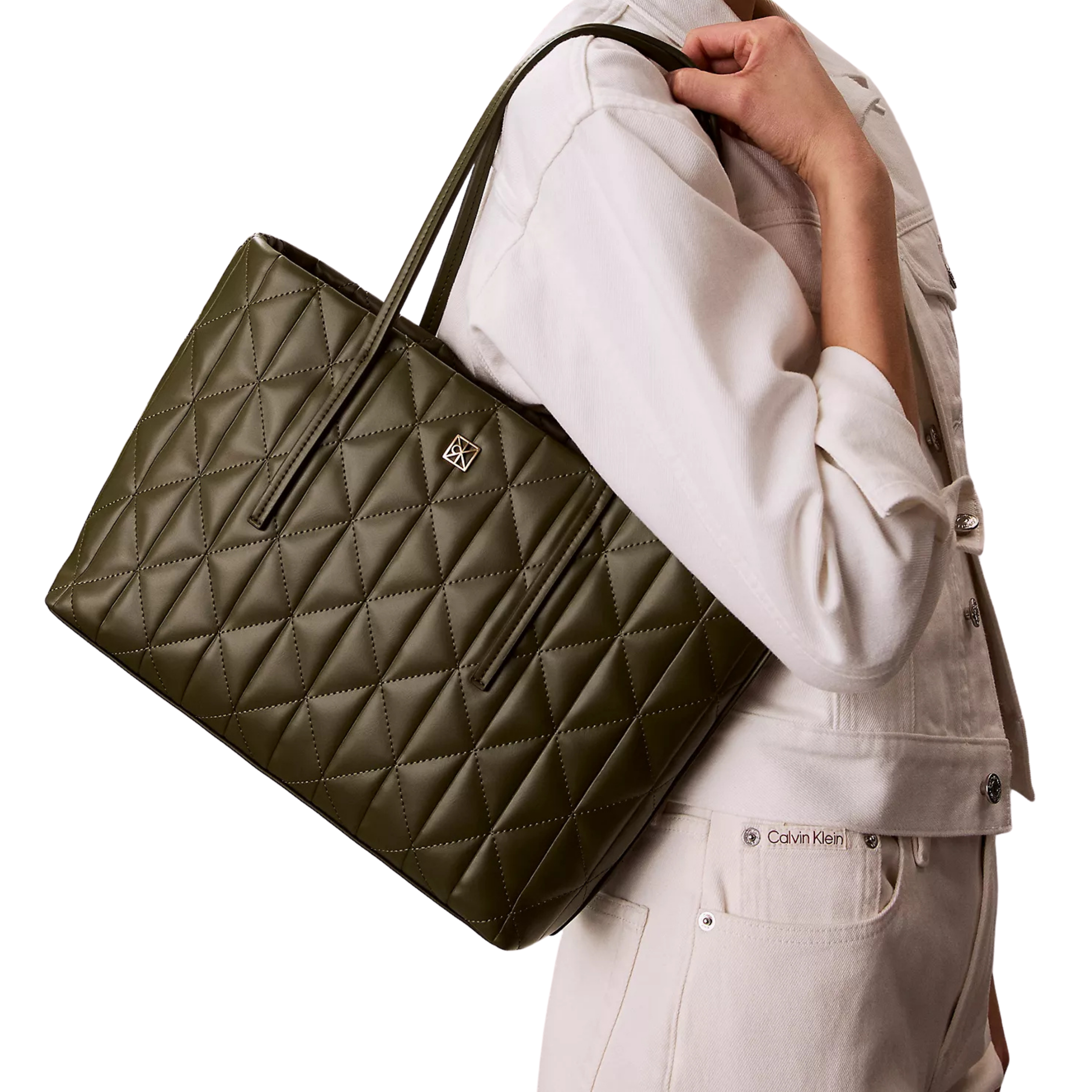 Calvin Klein Women Quilted Emblem Logo Small Tote Bag - Cypress