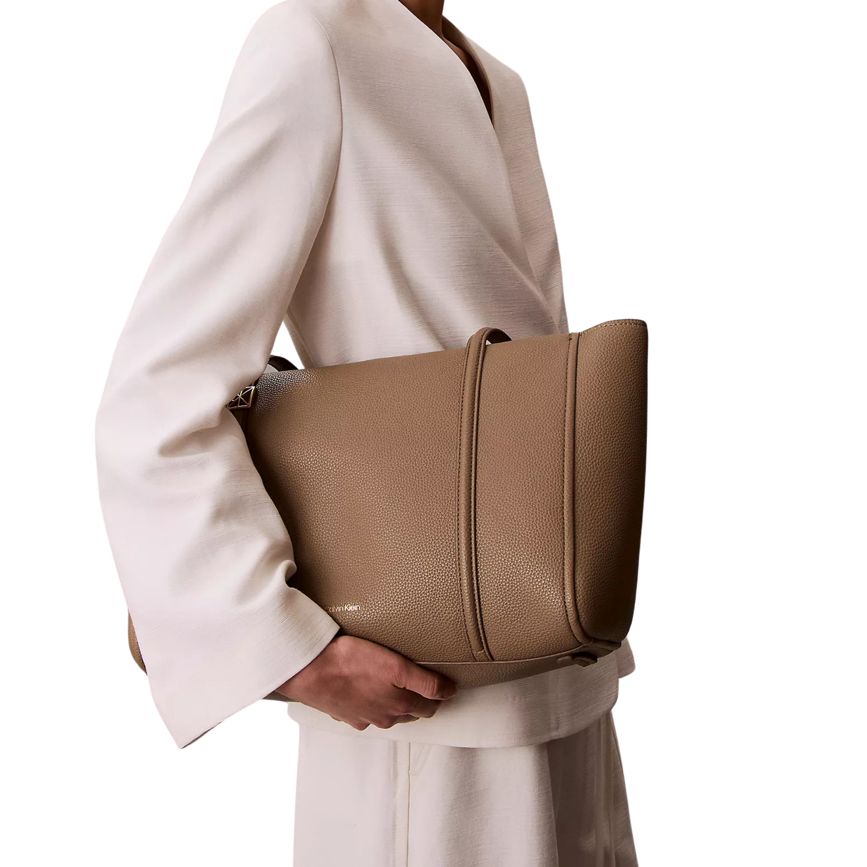 Calvin Klein Women Emblem Logo Hardware Pebble Tote Bag - Desert Taupe