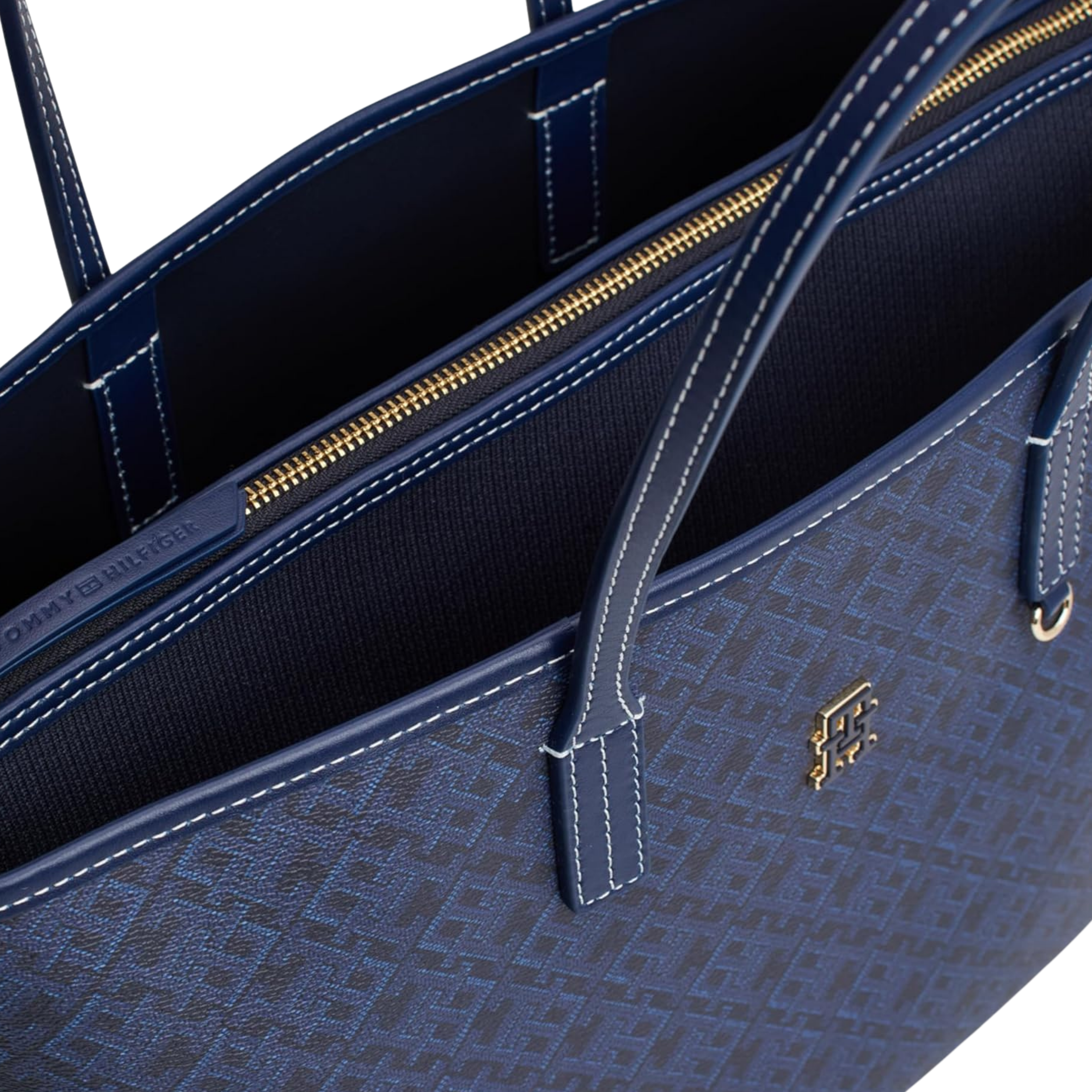 Tommy Hilfiger Women Monogram Leather Tote - Space Blue