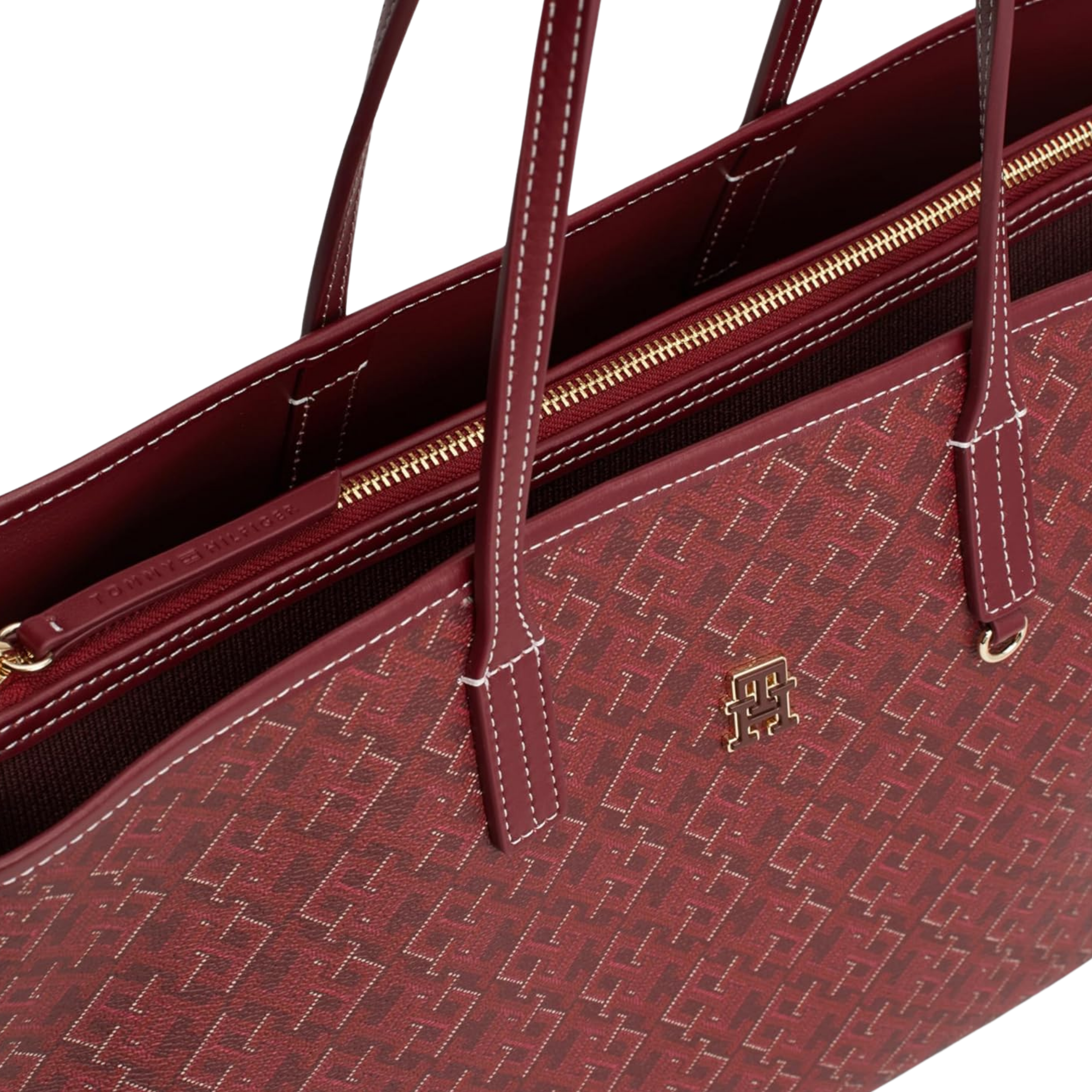 Tommy Hilfiger Women Monogram Leather Tote - Rouge