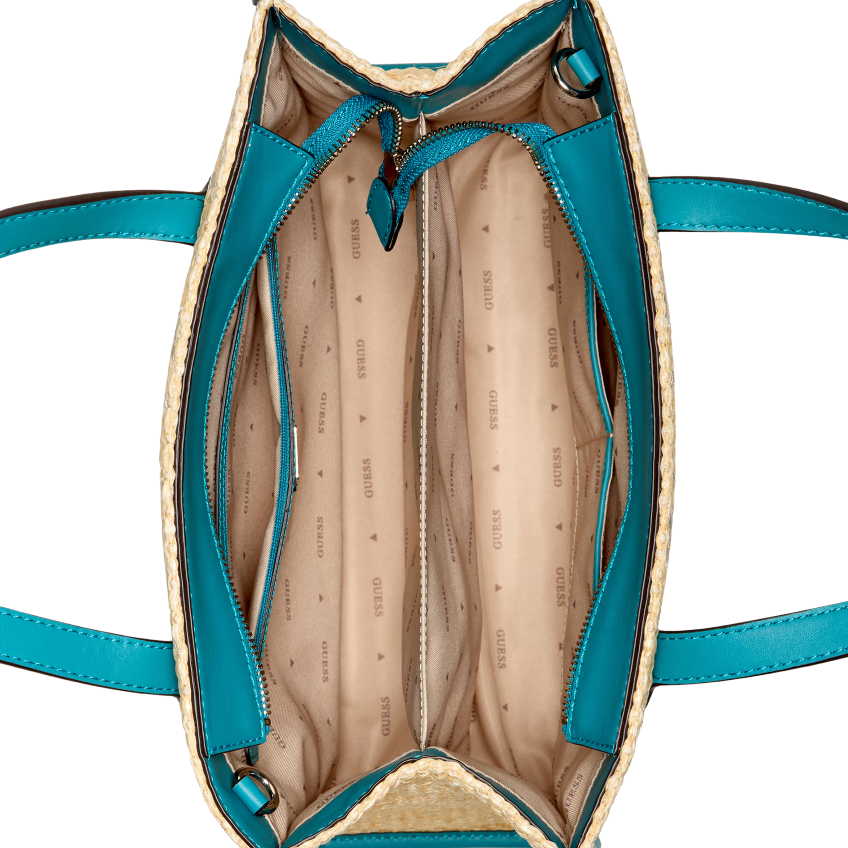 Guess Women Silvana Raffia Tote - Teal Logo