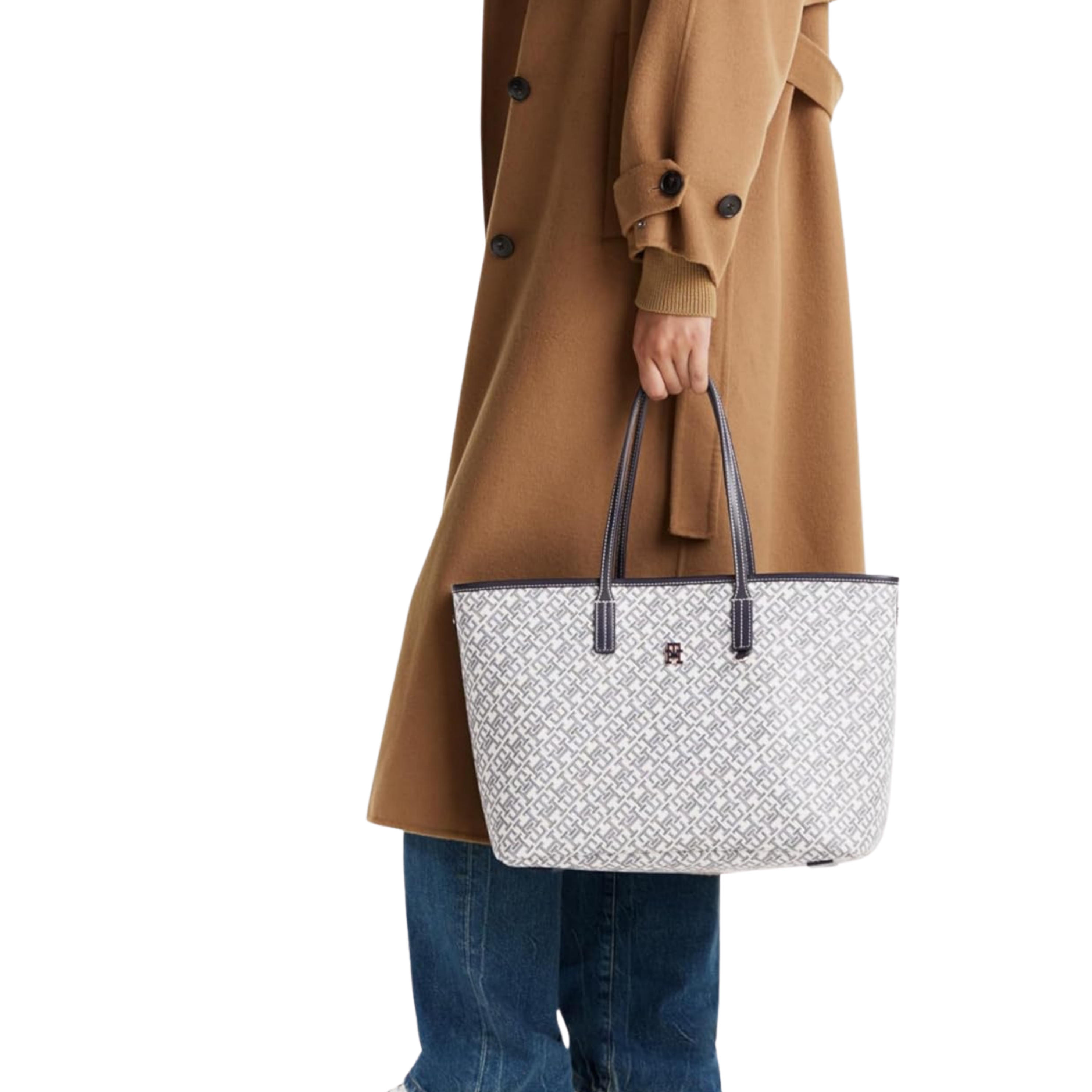 Tommy Hilfiger Women Monogram Leather Tote - Light Space Blue