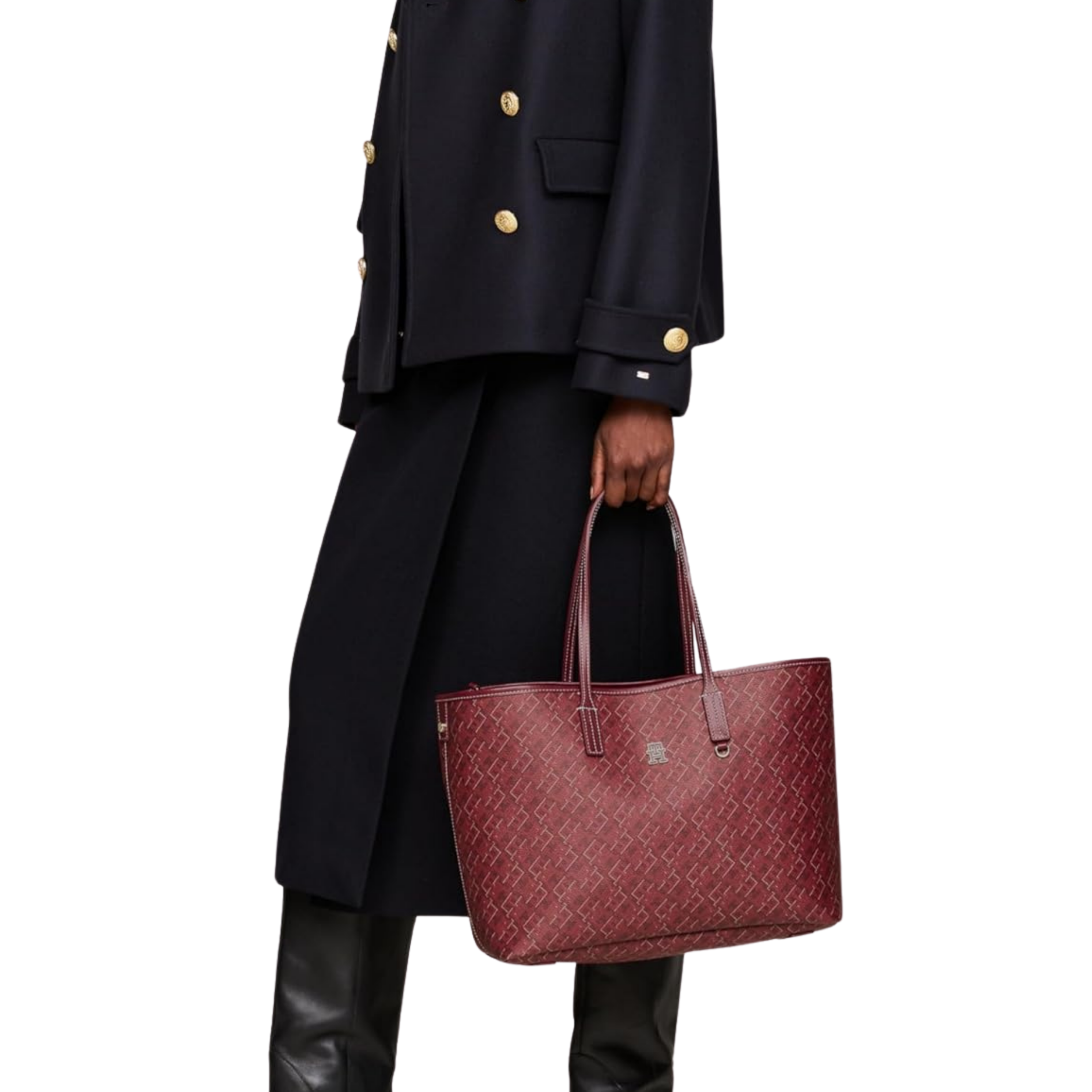 Tommy Hilfiger Women Monogram Leather Tote - Rouge