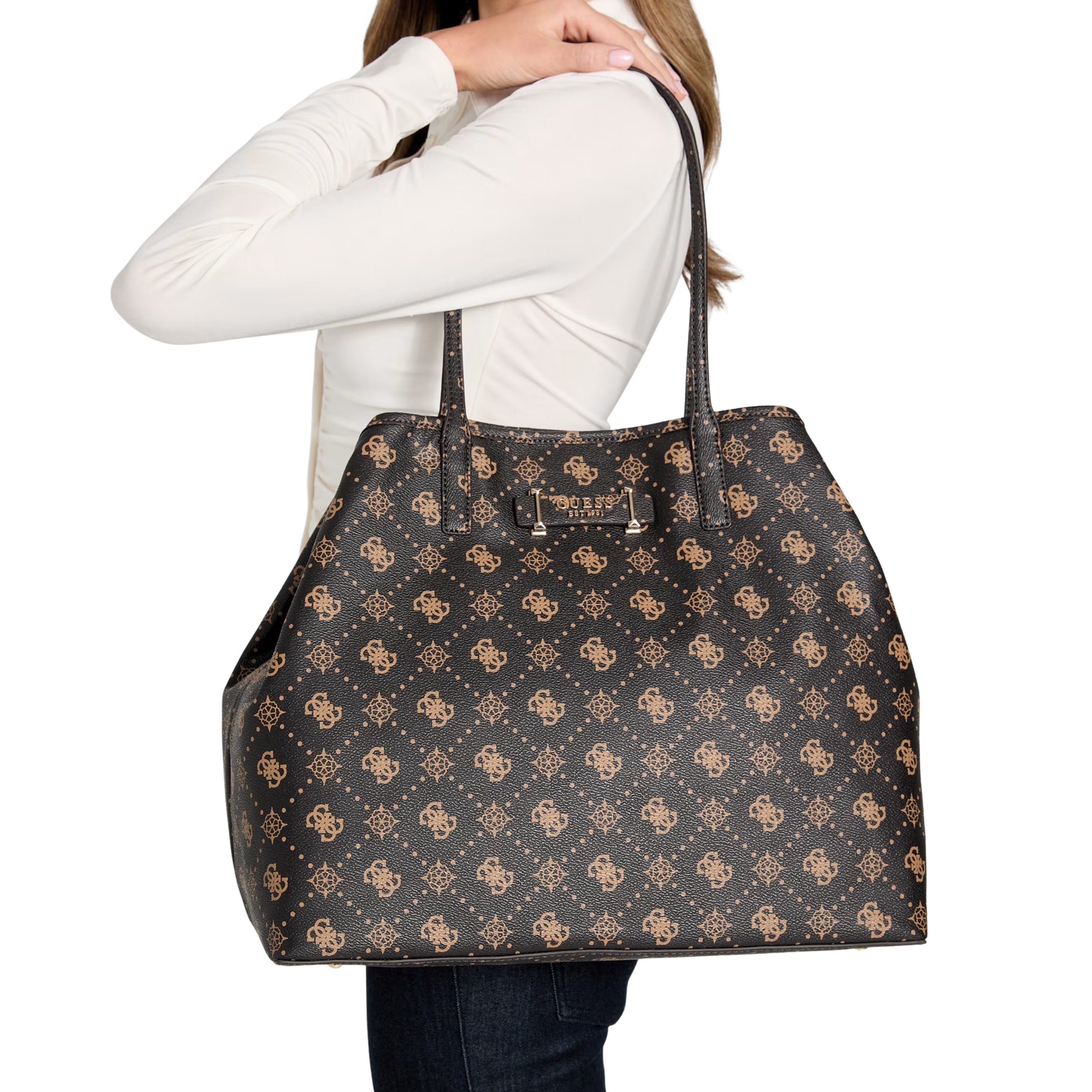 Guess Women Carrie Large Logo Tote - Espresso Logo