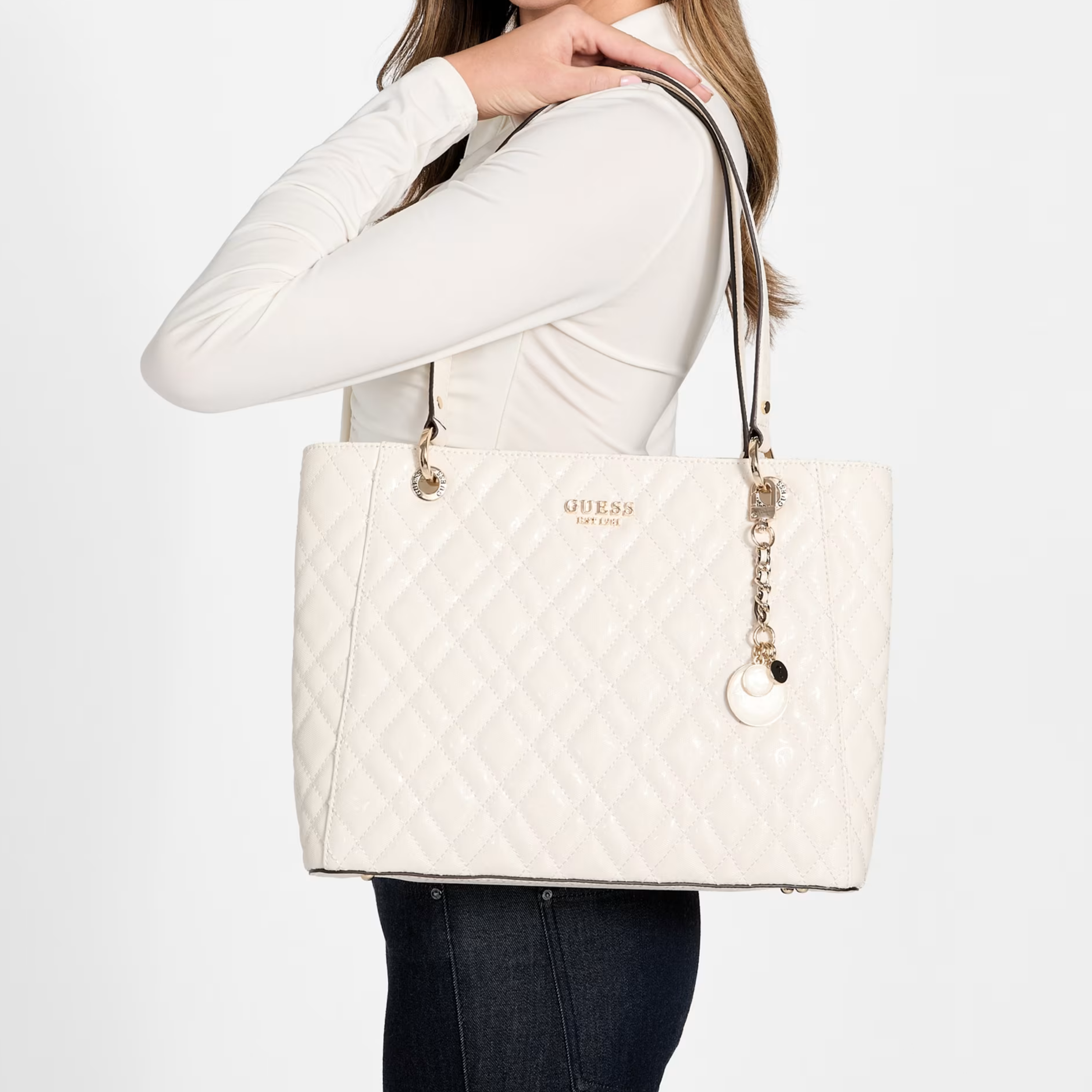 Guess Women Isemay Quilted Shopper - White