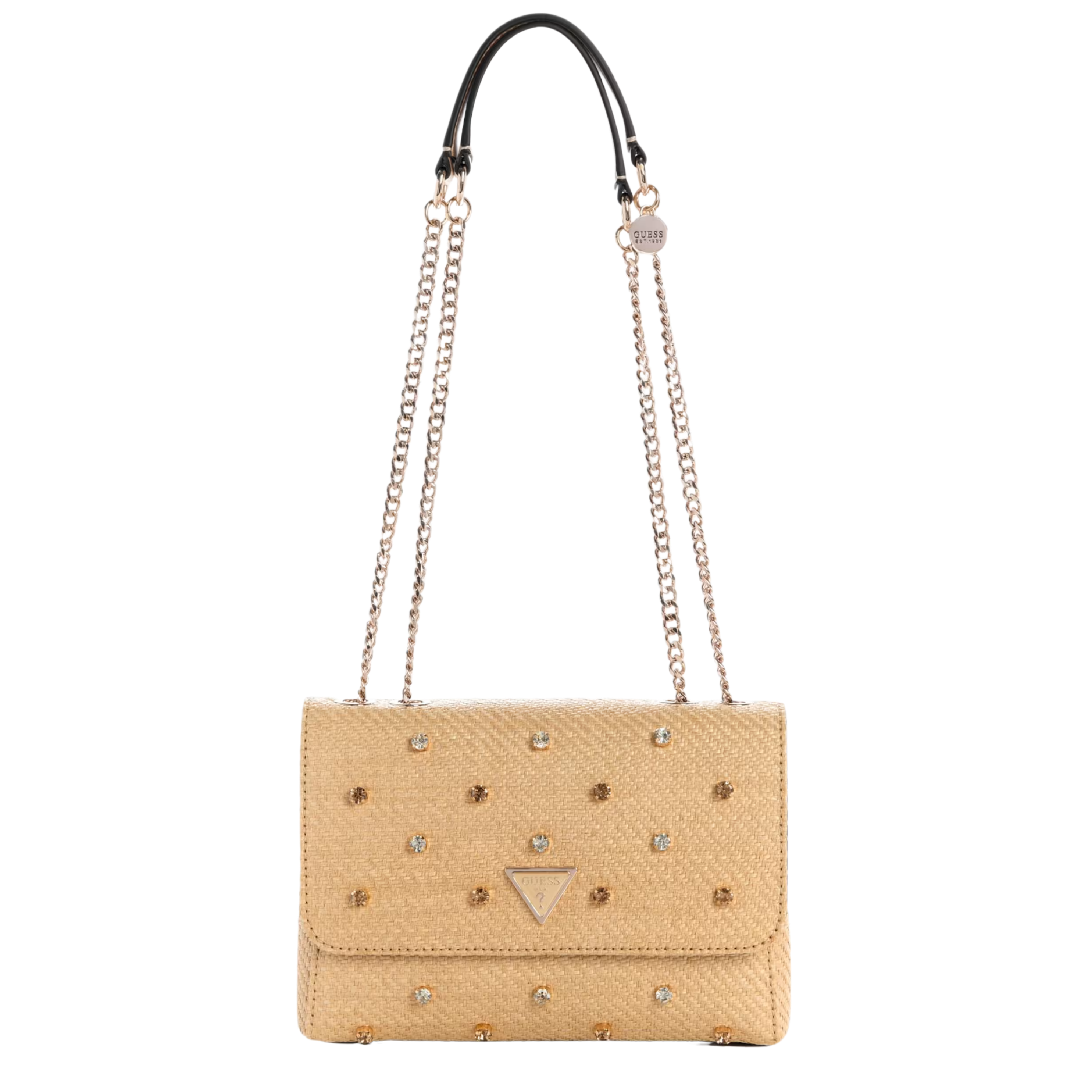 Guess Women Giully II Raffia Rhinestone Convertible Bag - White