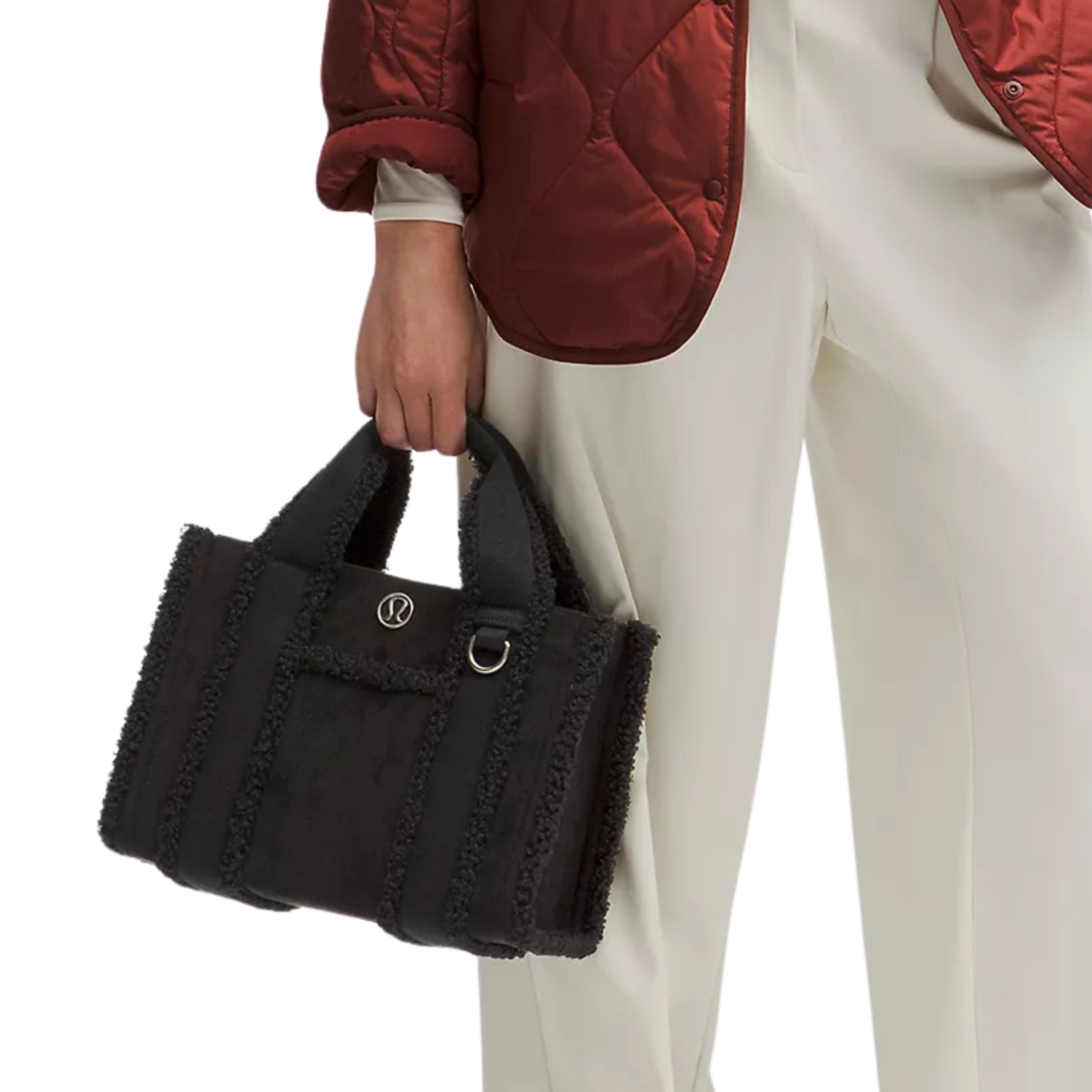 Lululemon Boxy Mini Tote Bag 4.5L Faux Shearling Trims - Black