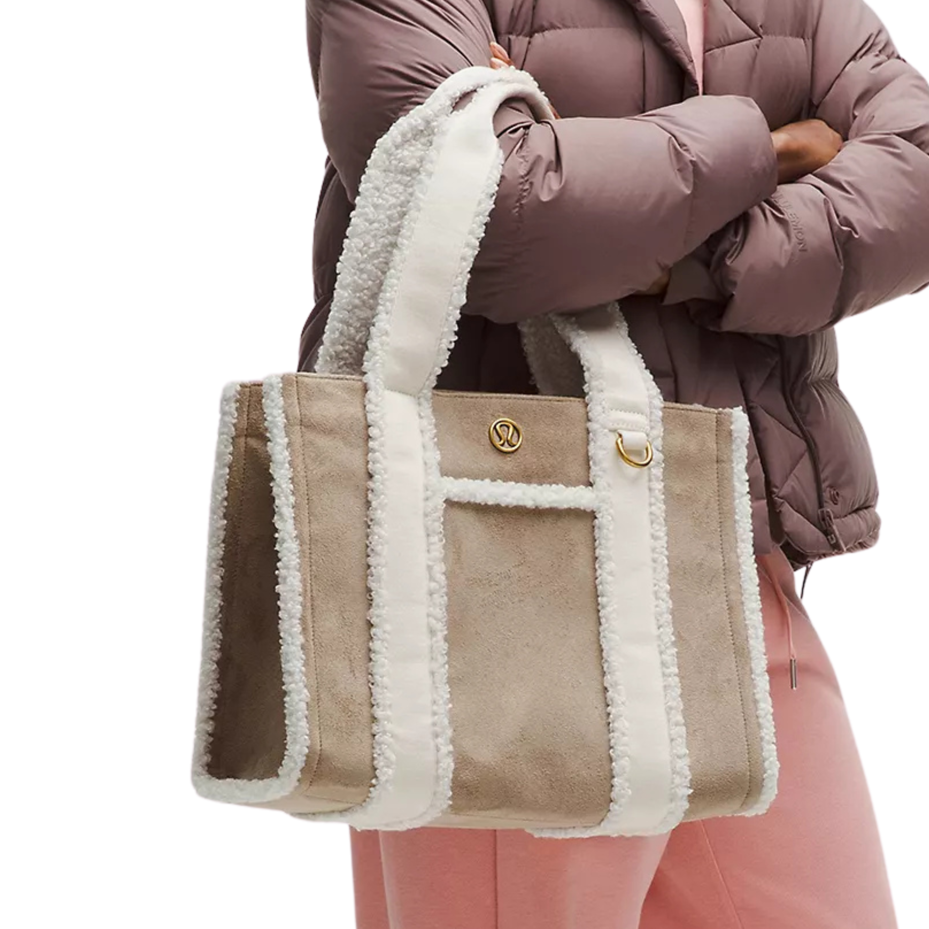 Lululemon Boxy Tote Bag 10L Faux Shearling Trims - Sheer Oak Light Ivory