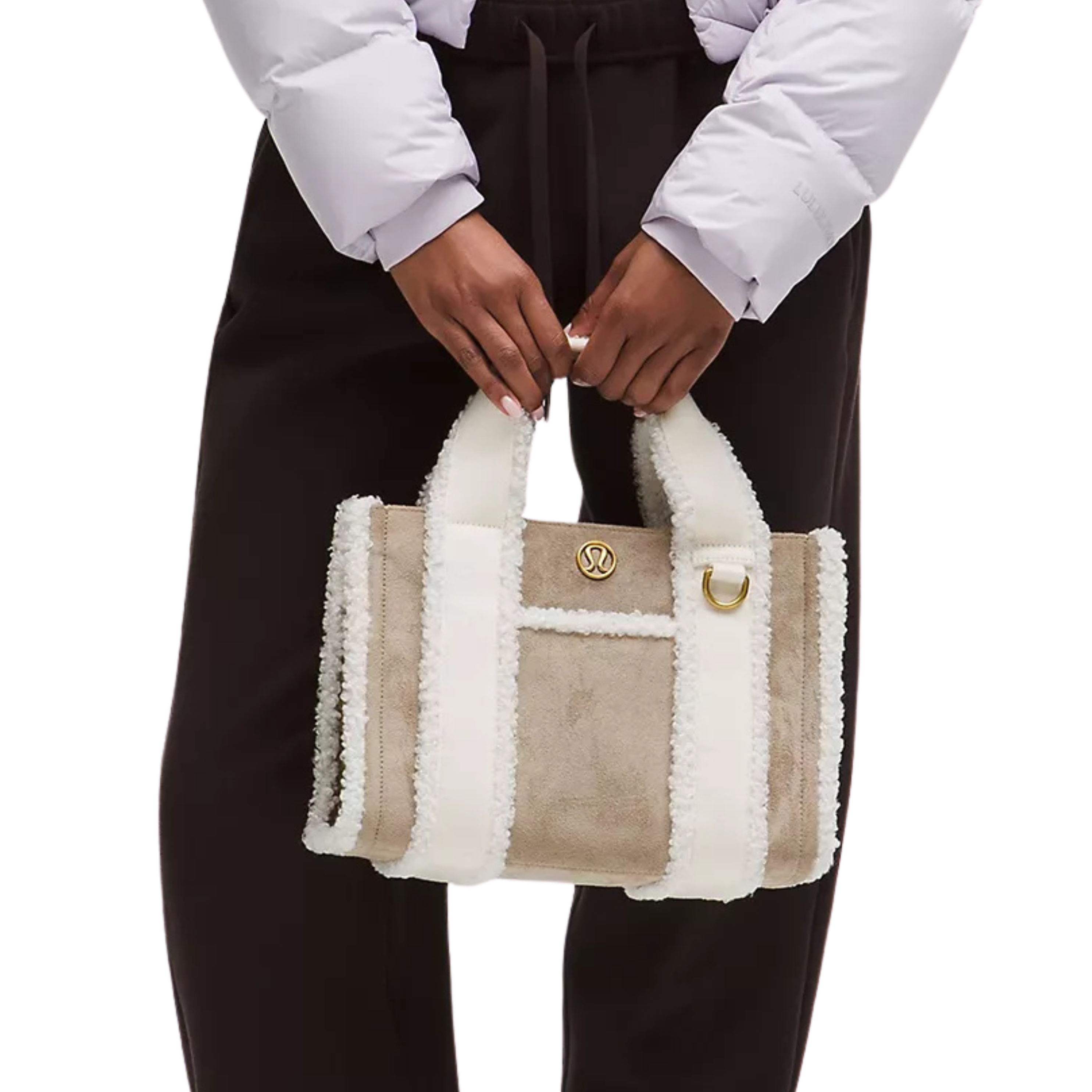 Lululemon Boxy Mini Tote Bag 4.5L Faux Shearling Trims - Sheer Oak Light Ivory