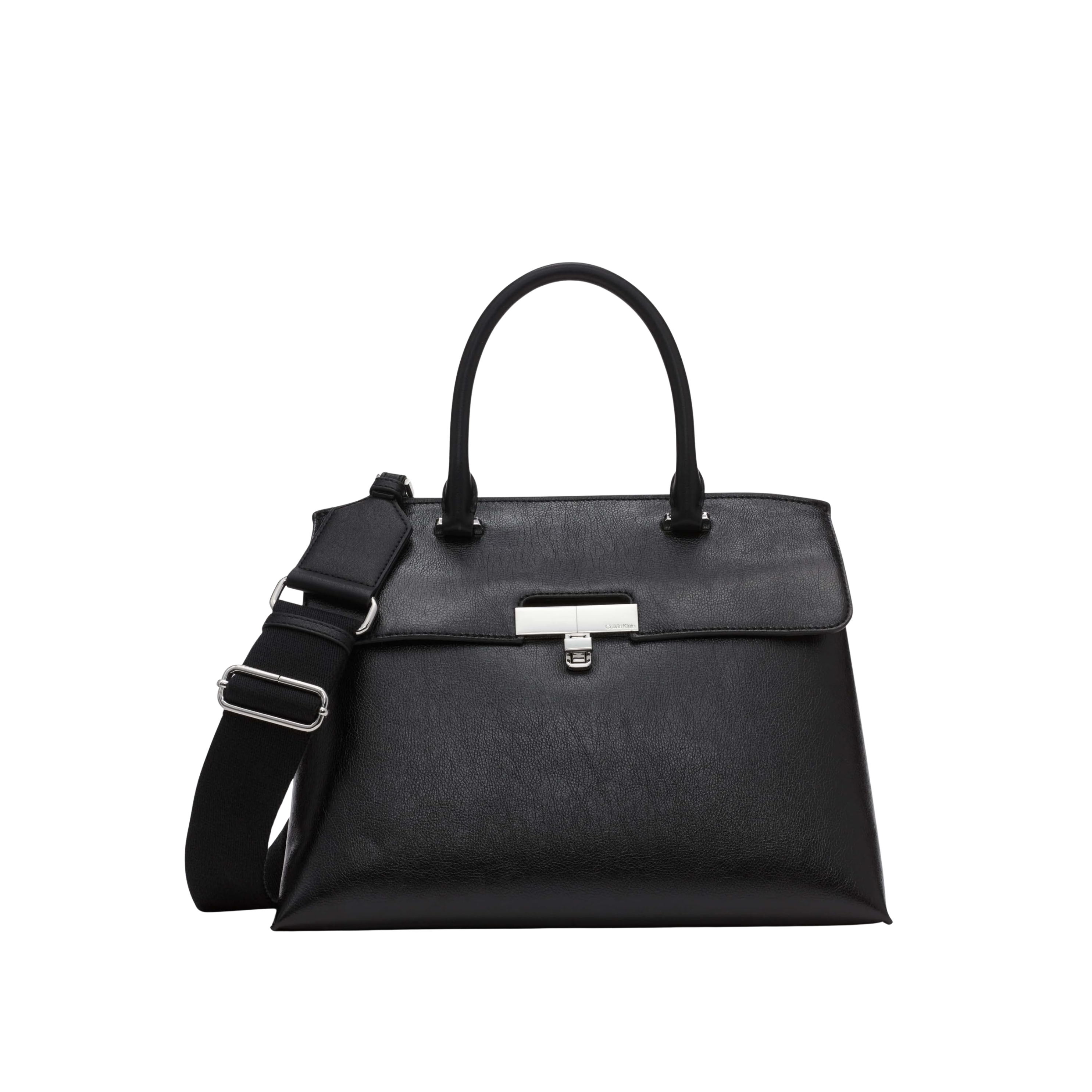 Calvin Klein Women Becky Turn Lock Satchel Bag - Black Silver Waxed