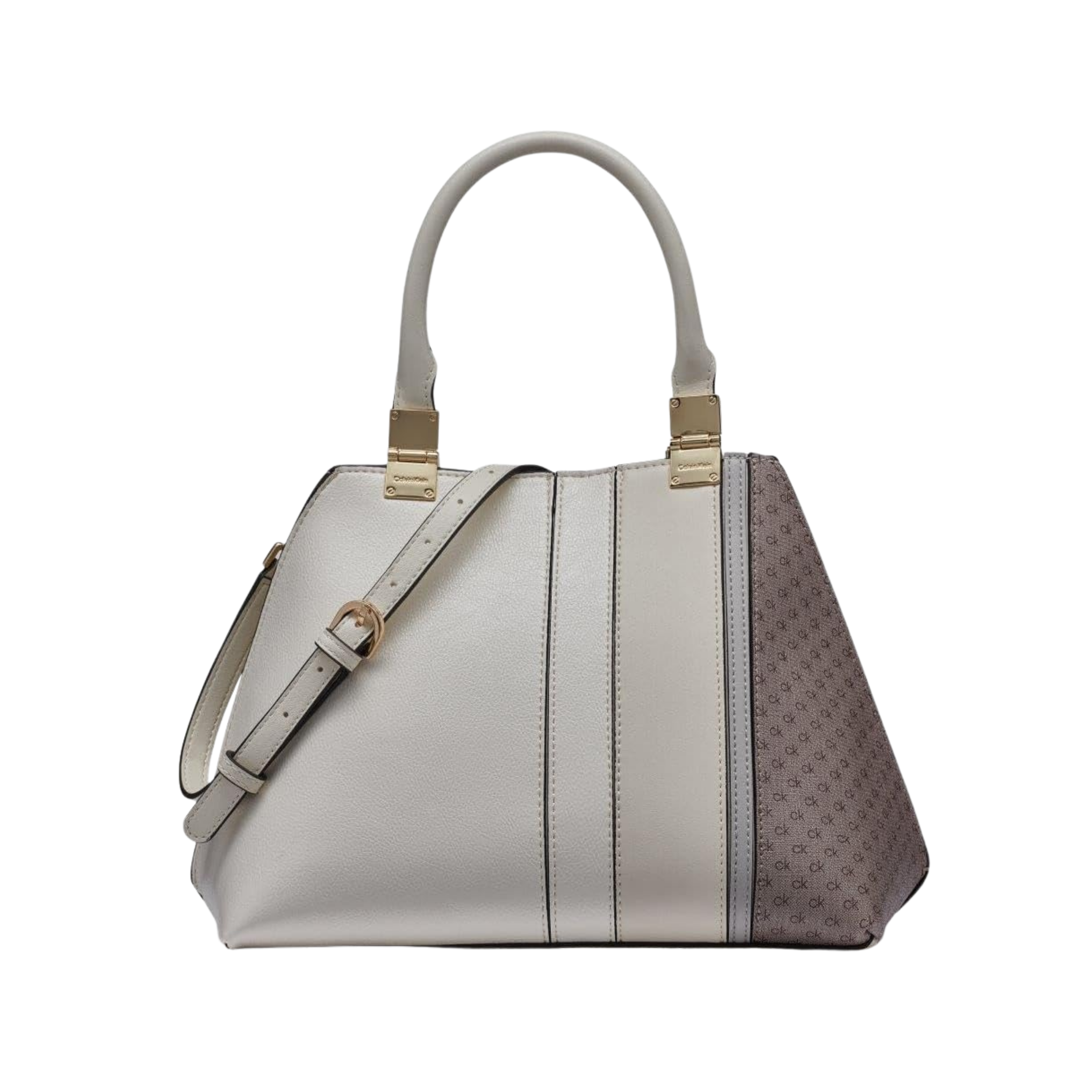 Calvin Klein Women Granite Geometric Satchel Bag - Almond Taupe Cherub White Pieced