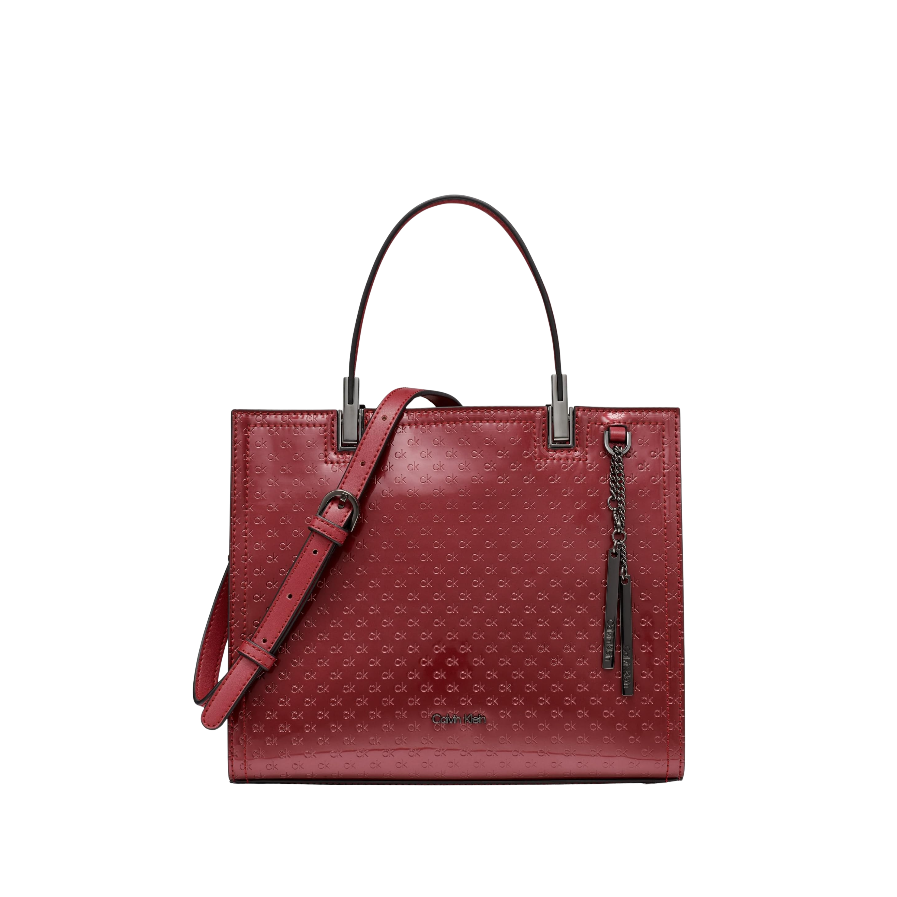 Calvin Klein Women Verne Triple Compartment Satchel Bag - Cranberry Patent Emboss
