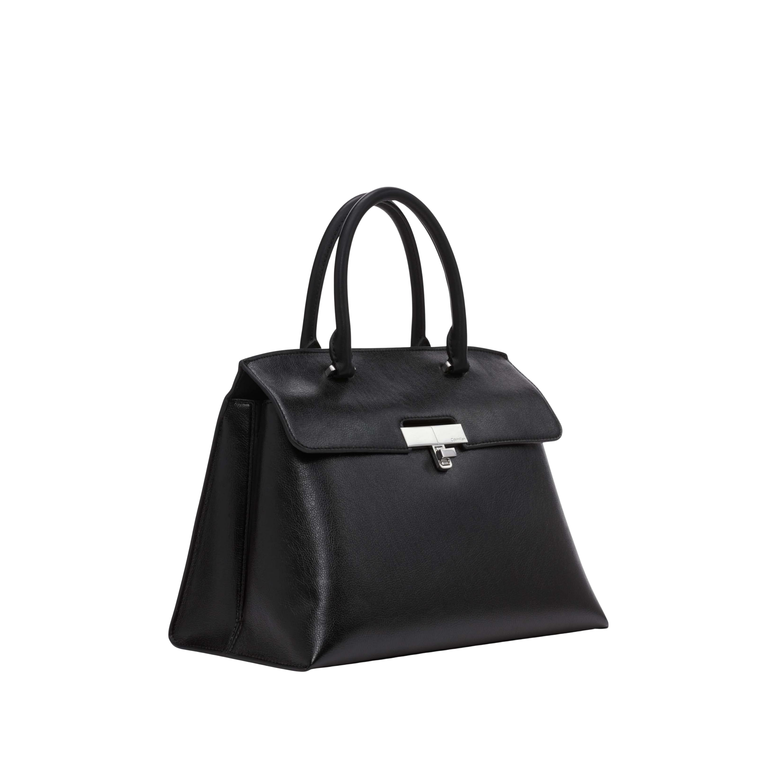 Calvin Klein Women Becky Turn Lock Satchel Bag - Black Silver Waxed
