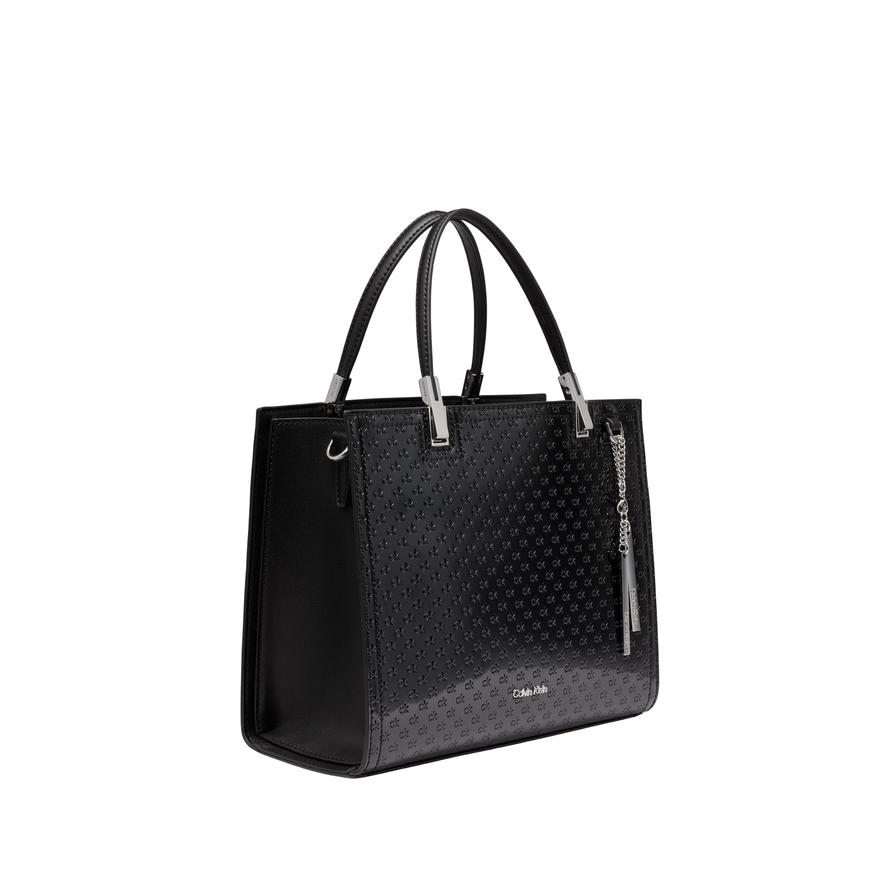 Calvin Klein Women Verne Triple Compartment Satchel Bag - Black Silver Patent Emboss