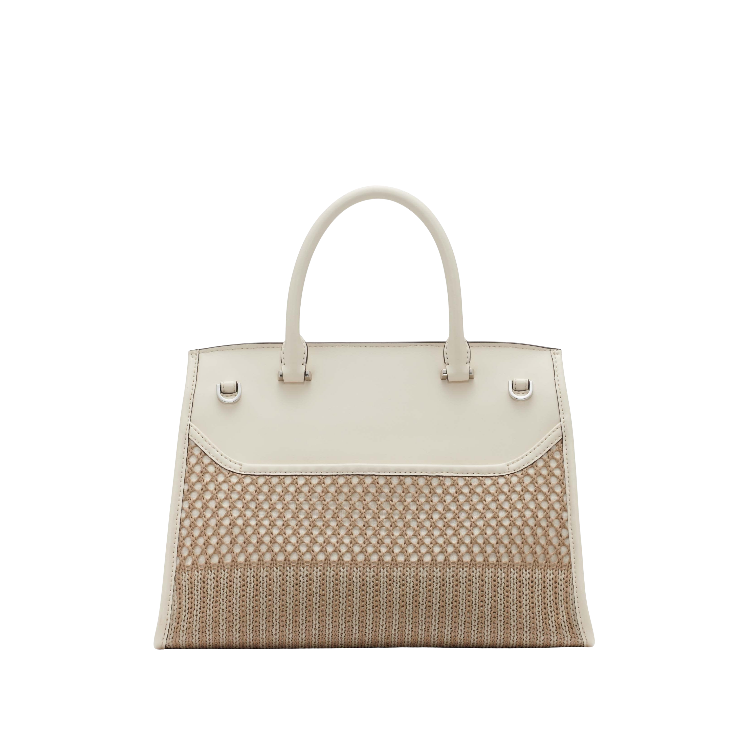 Calvin Klein Women Becky Turn Lock Satchel Bag - Neutral White Woven