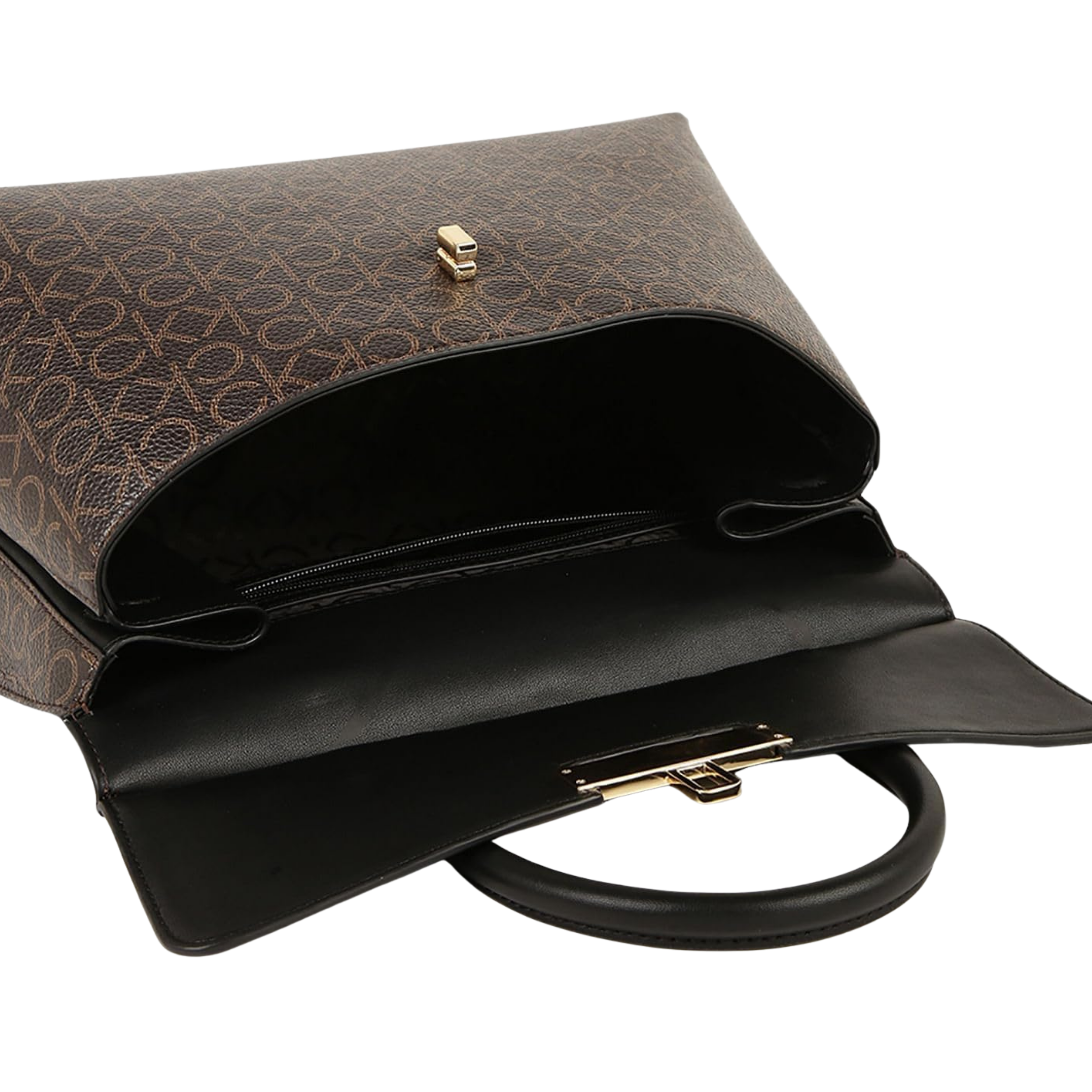 Calvin Klein Women Becky Turn Lock Satchel Bag - Brown Khaki Black