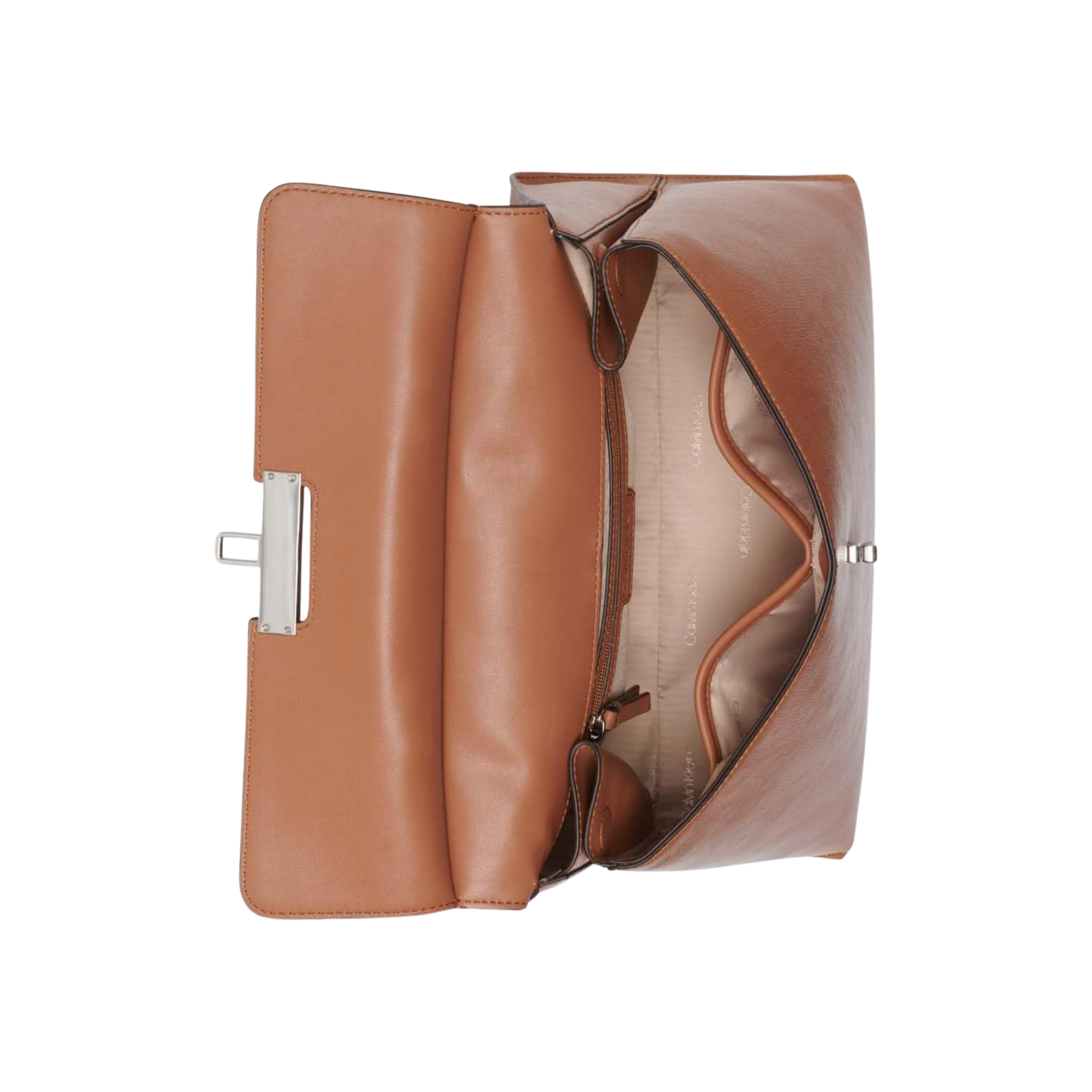 Calvin Klein Women Becky Turn Lock Satchel Bag - Caramel Waxed