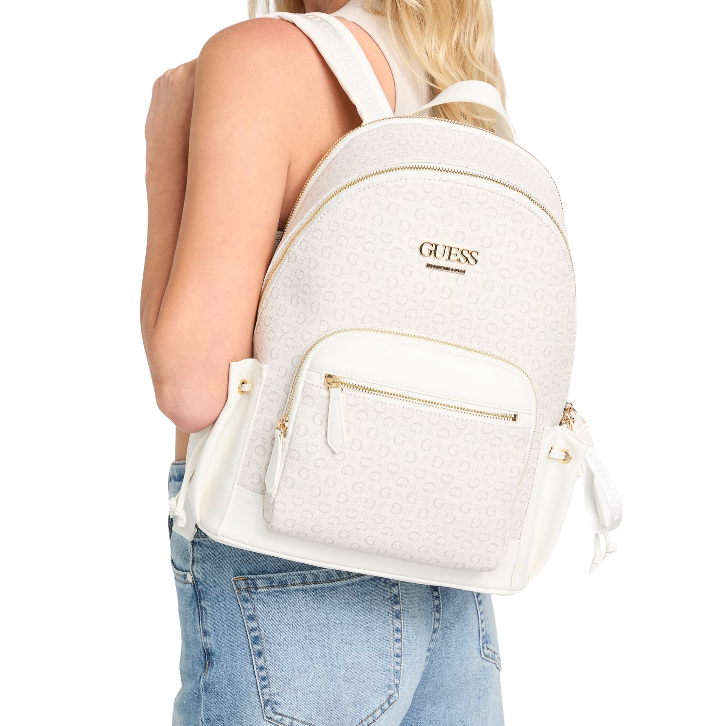 GUESS Women Charli Embossed Logo Backpack - White