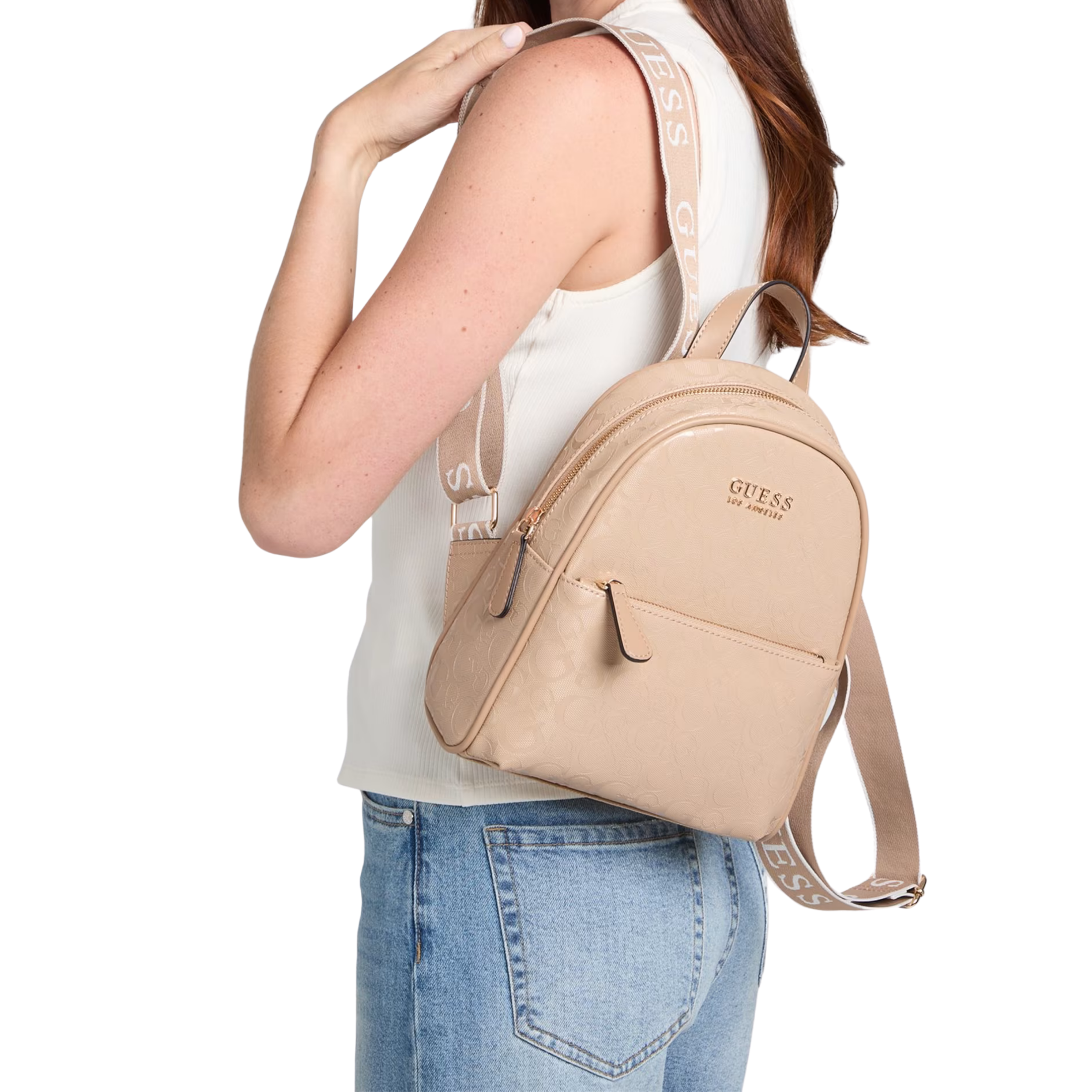 GUESS Women Millom Shiny Coated Logo Backpack - Brown