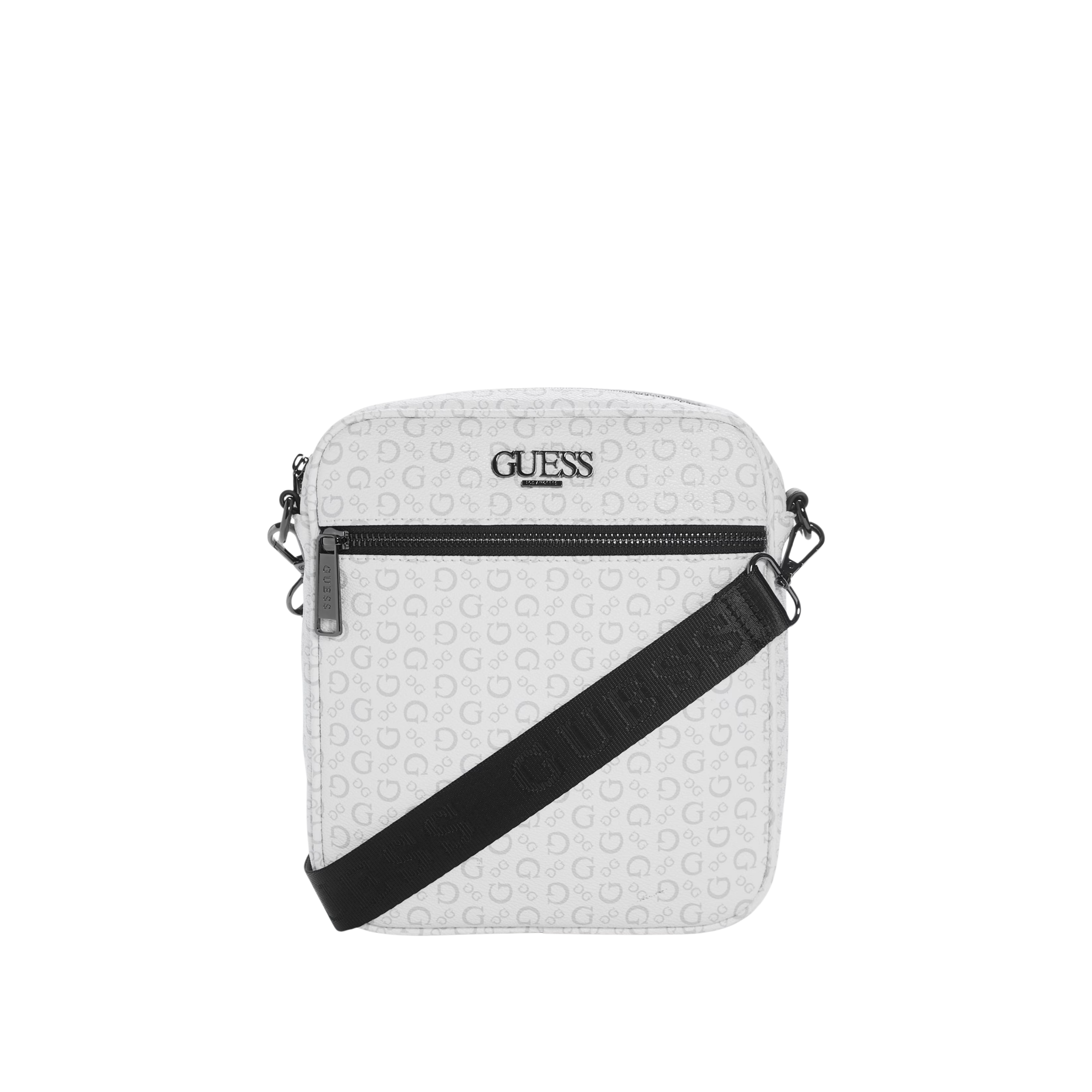 Guess Men Gio Logo Top-Zip Crossbody - White