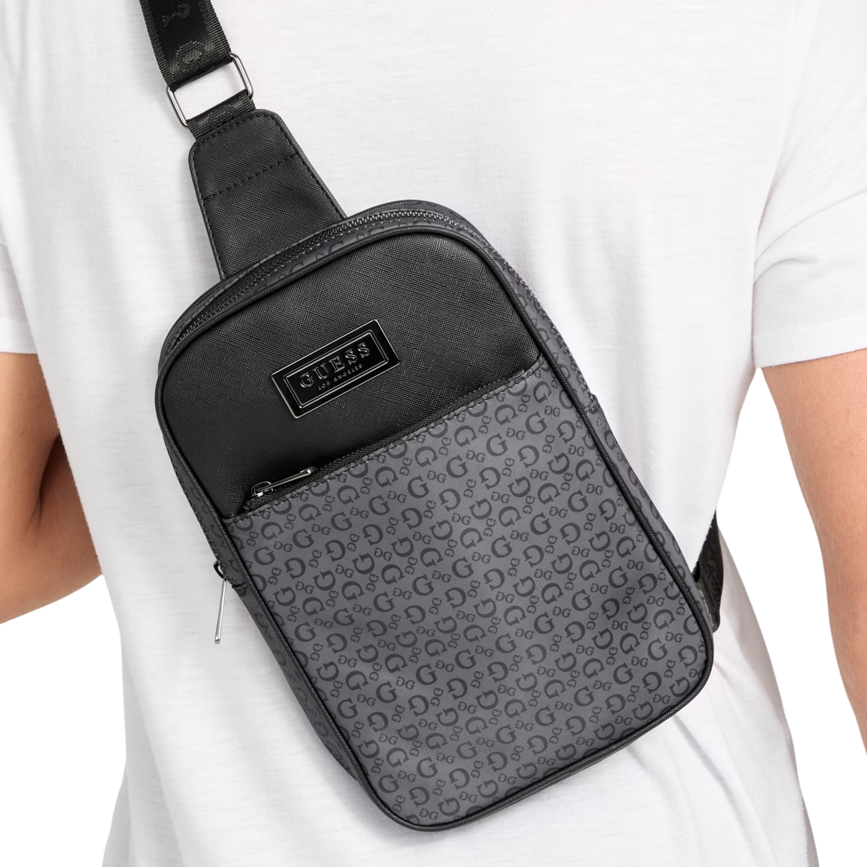 Guess Men Faux-Leather Logo Sling Bag - Black