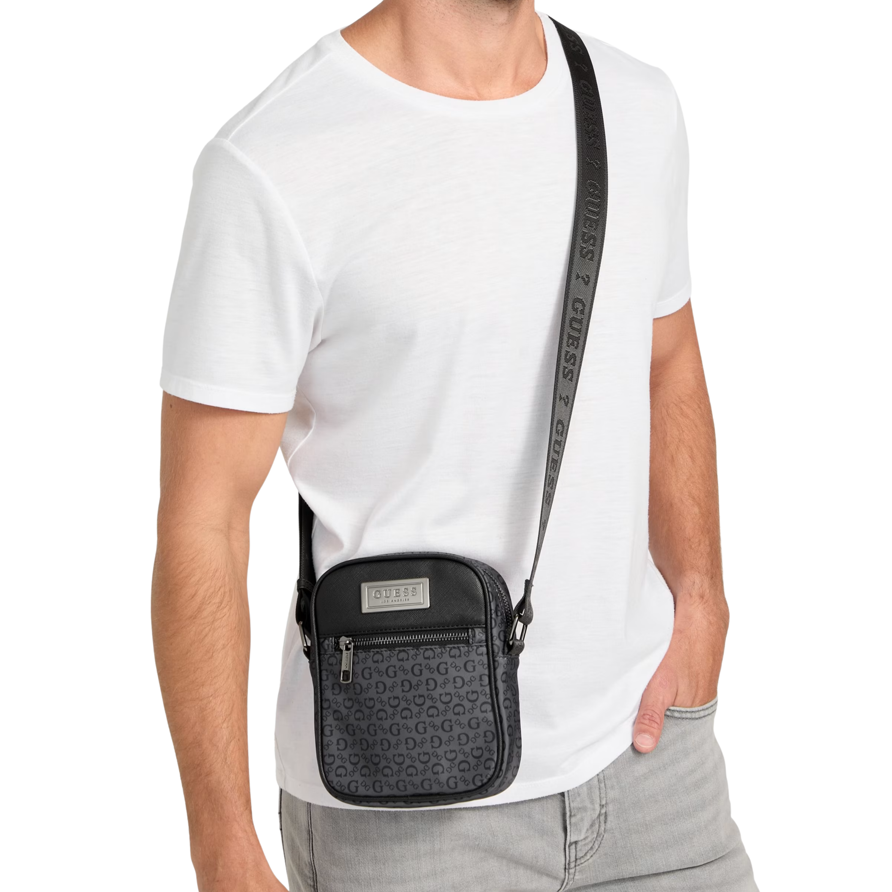 Guess Men Faux-Leather Logo Crossbody - Black