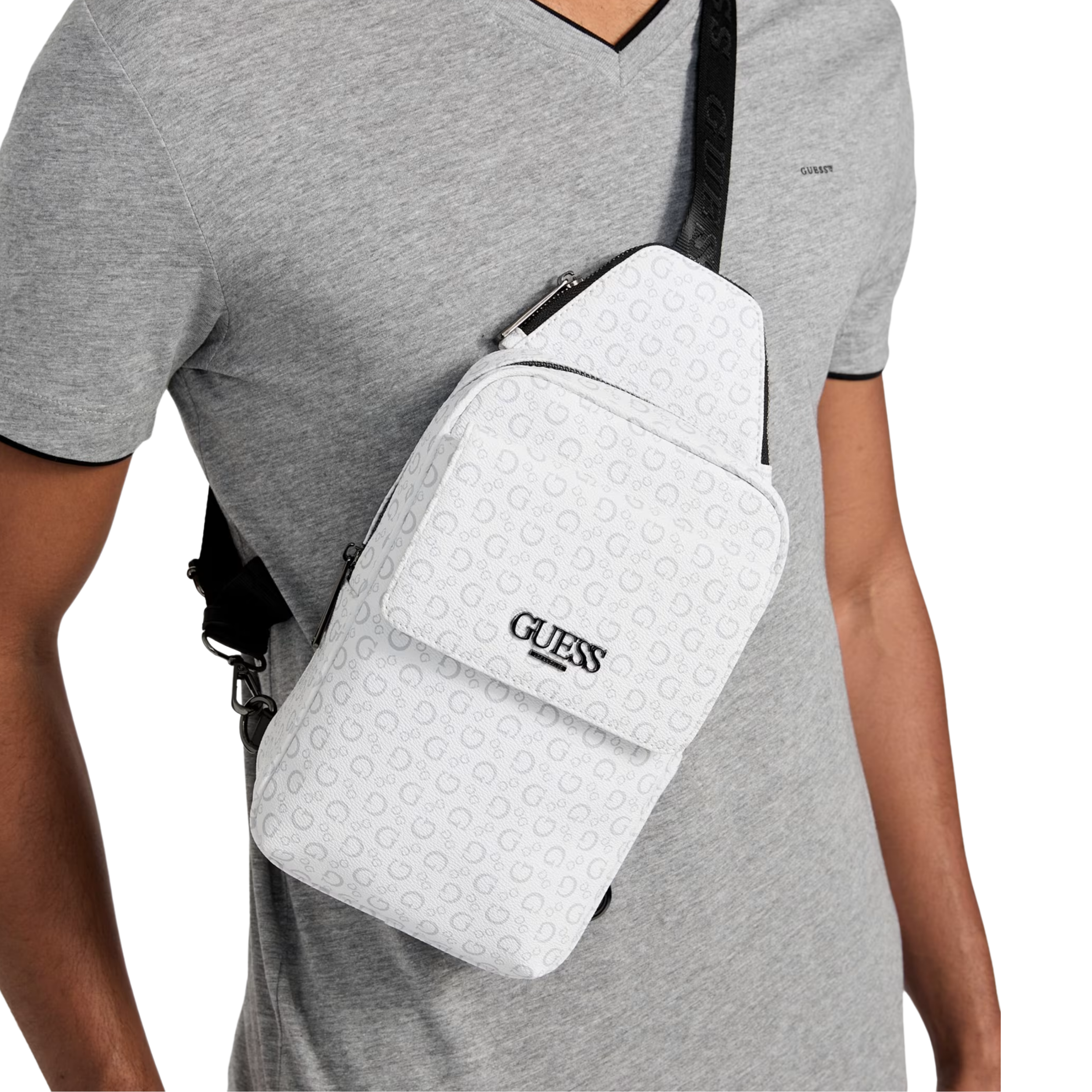 Guess Men Gio Logo Men's Sling Bag - White
