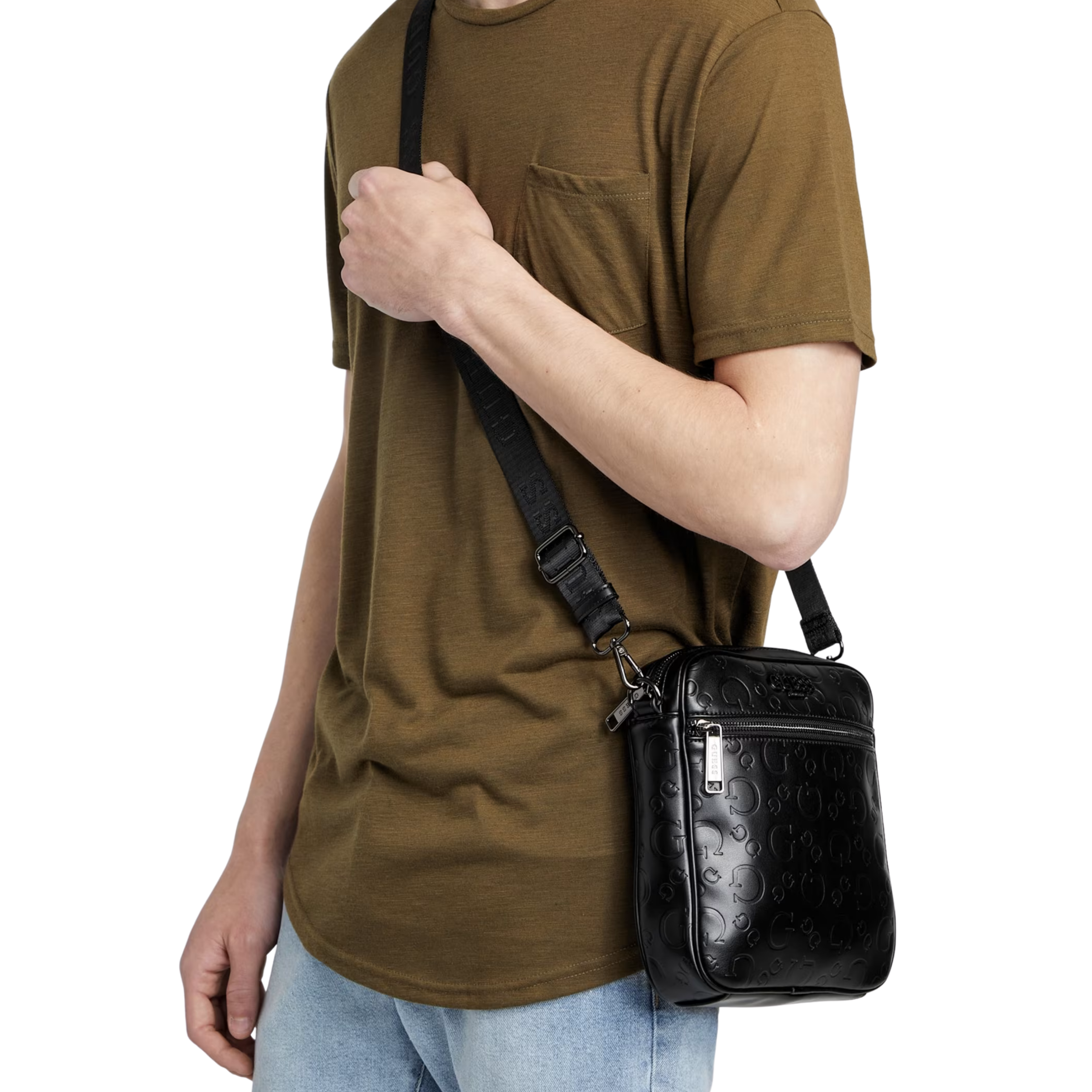 Guess Men Gio Logo Top-Zip Crossbody - Black