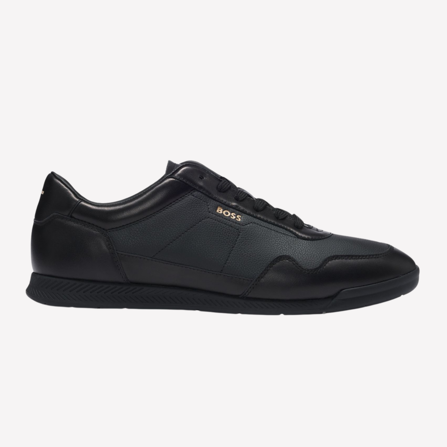 Hugo Boss Men Faux Leather Trainers Gold Tone - Black