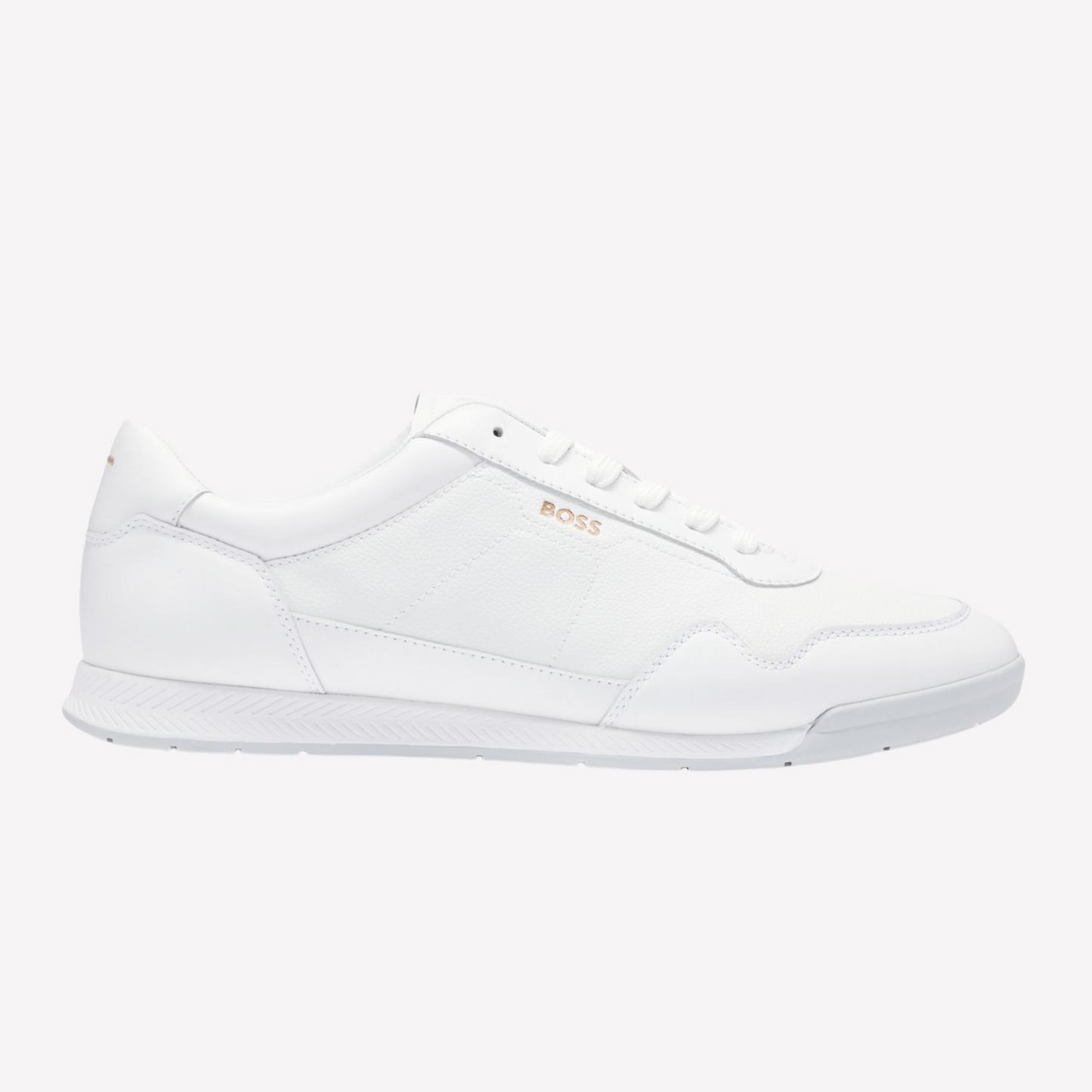 Hugo Boss Men Faux Leather Trainers Gold Tone - White